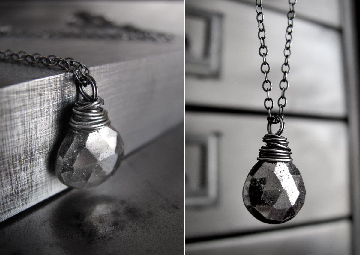 Silver Pyrite Necklace - Wire Wrapped Gemstone Necklace