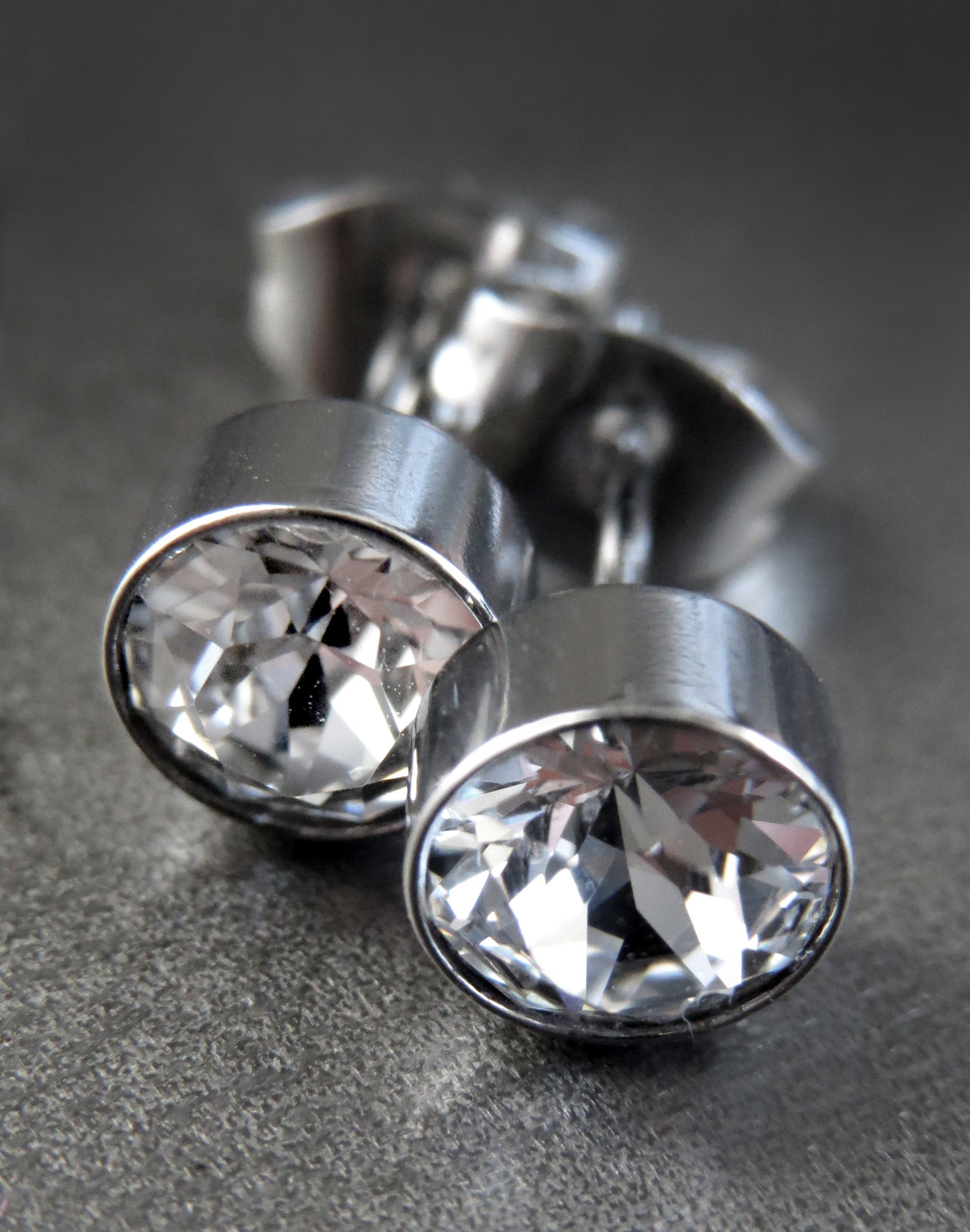Clear Crystal Stud Earrings with Swarovski Crystal, Stainless Steel, Unisex Post Earrings, Mens Stud Earrings, Modern Stud Earrings