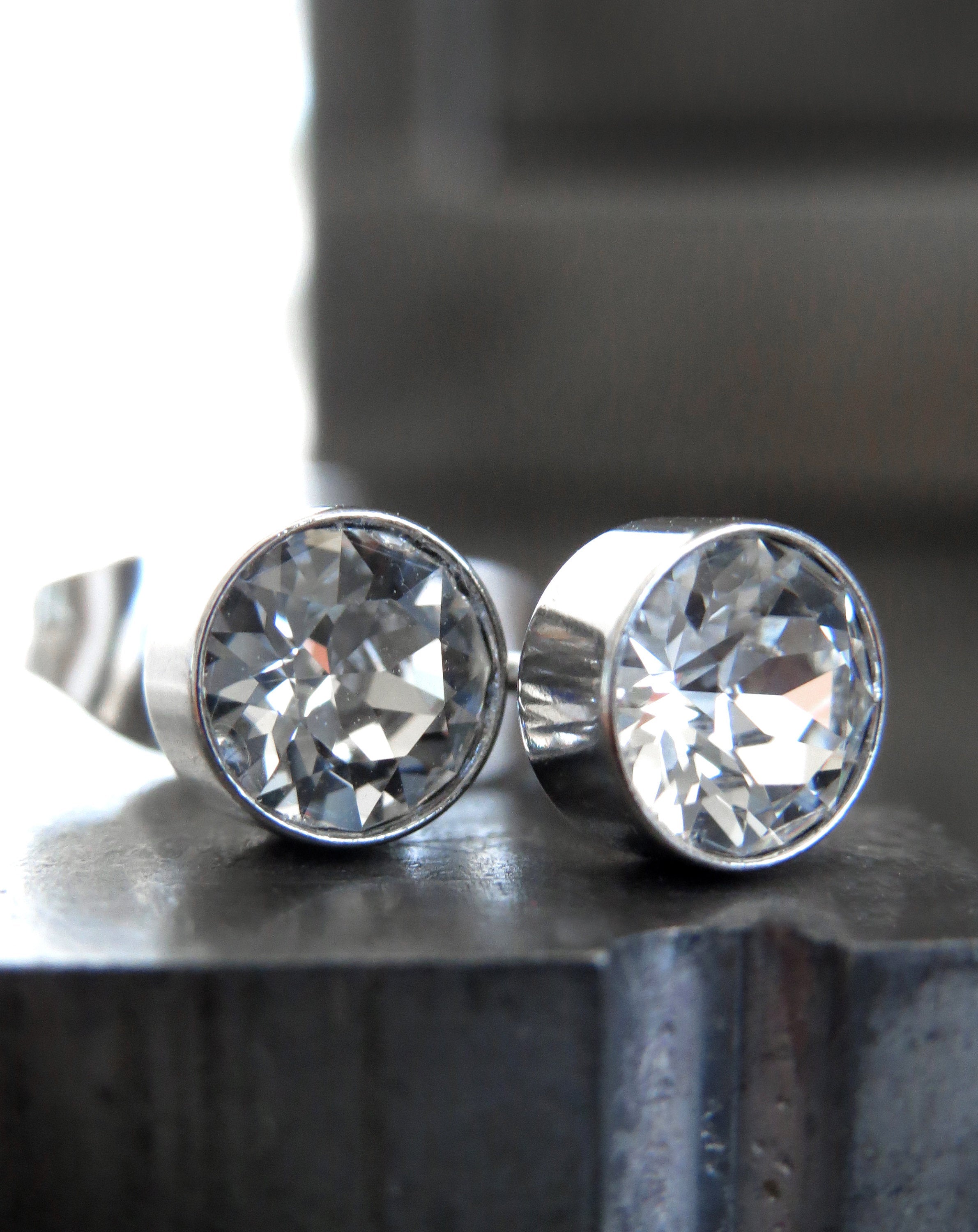 Clear Crystal Stud Earrings with Swarovski Crystal, Stainless Steel, Unisex Post Earrings, Mens Stud Earrings, Modern Stud Earrings