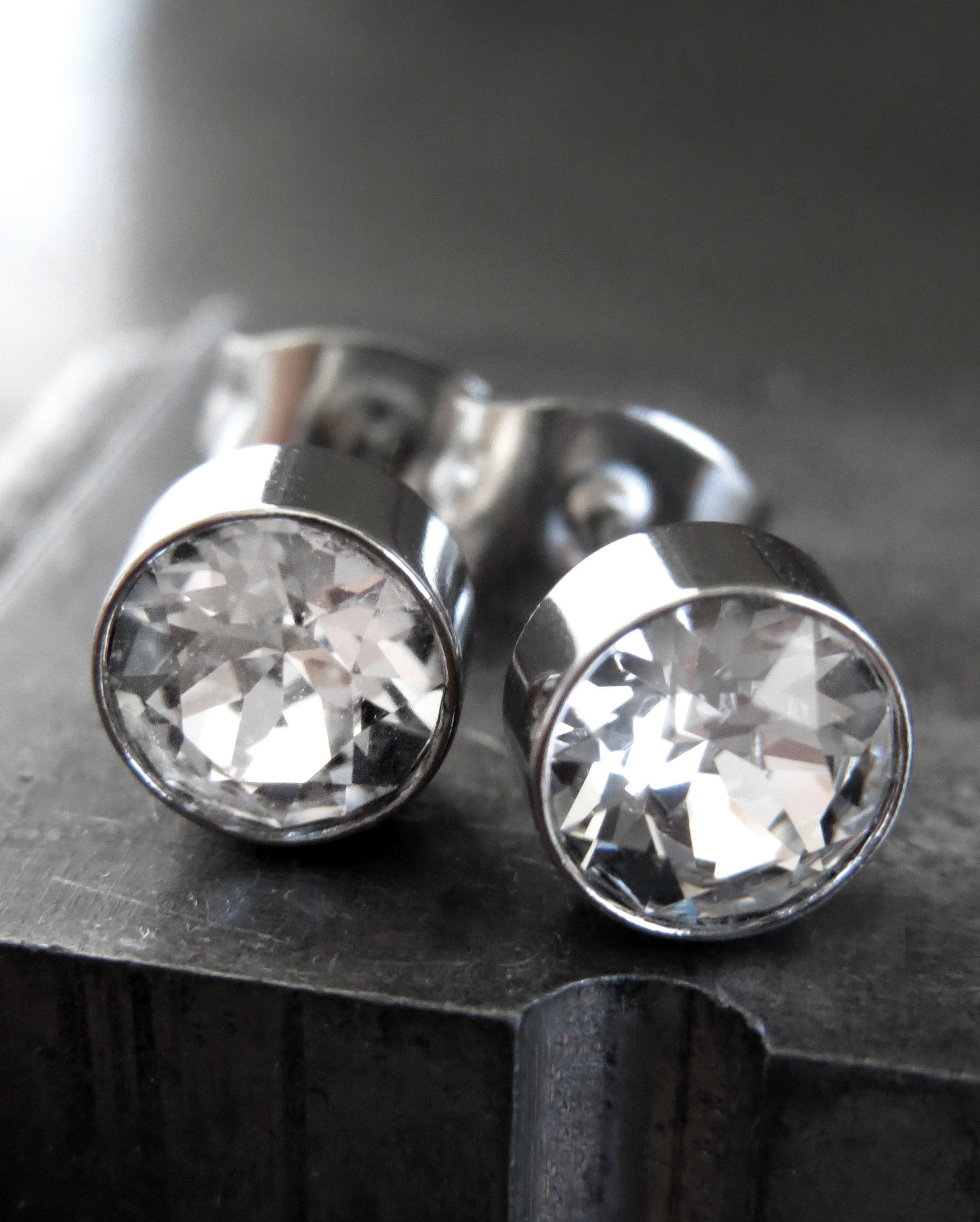 Clear Crystal Stud Earrings with Swarovski Crystal, Stainless Steel, Unisex Post Earrings, Mens Stud Earrings, Modern Stud Earrings