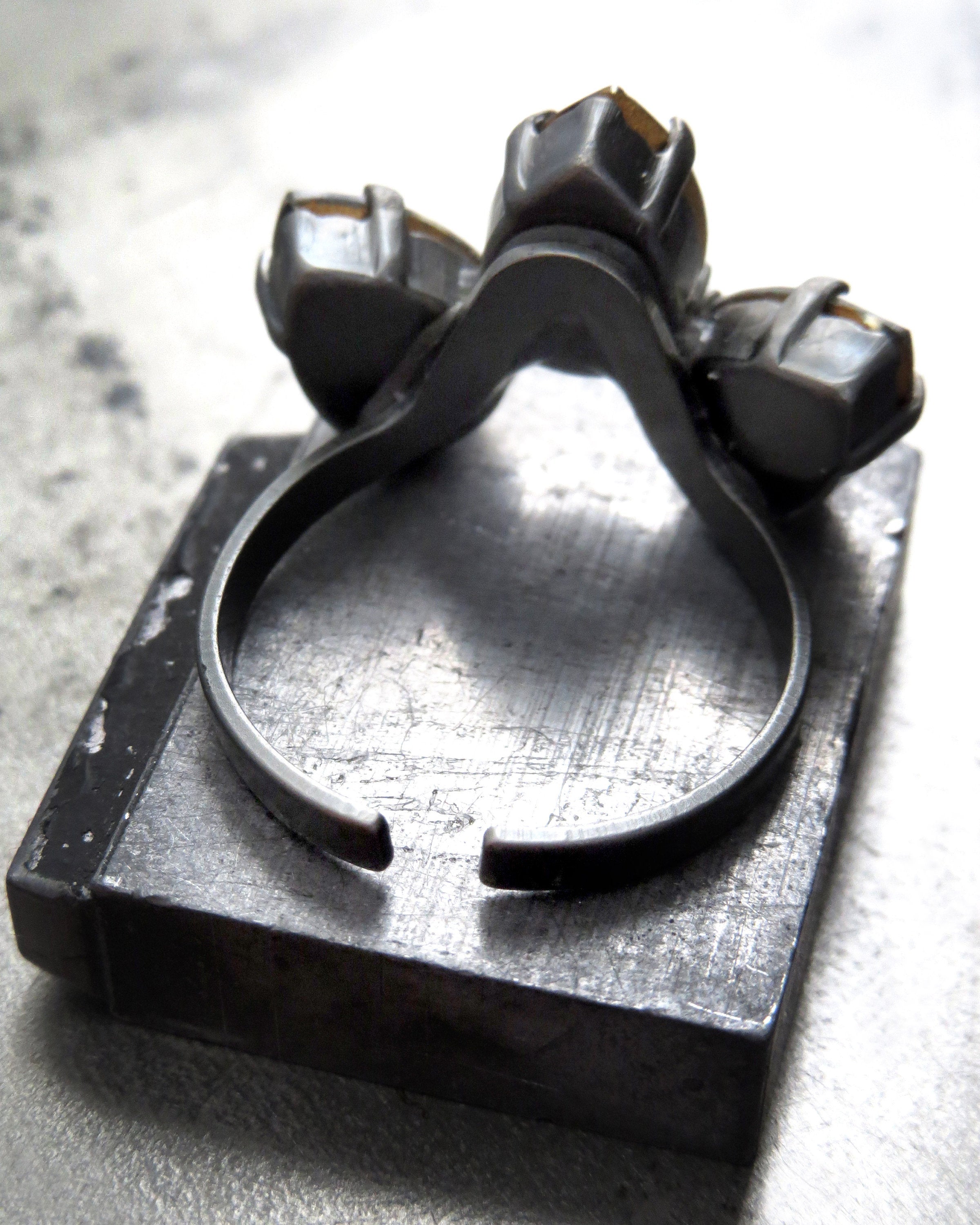 SMOLDER - Black Diamond Teardrop Trio Clear Crystal Ring, Pear Cocktail Ring with Vintage Swarovski Crystal - Hollywood Vintage Style Ring