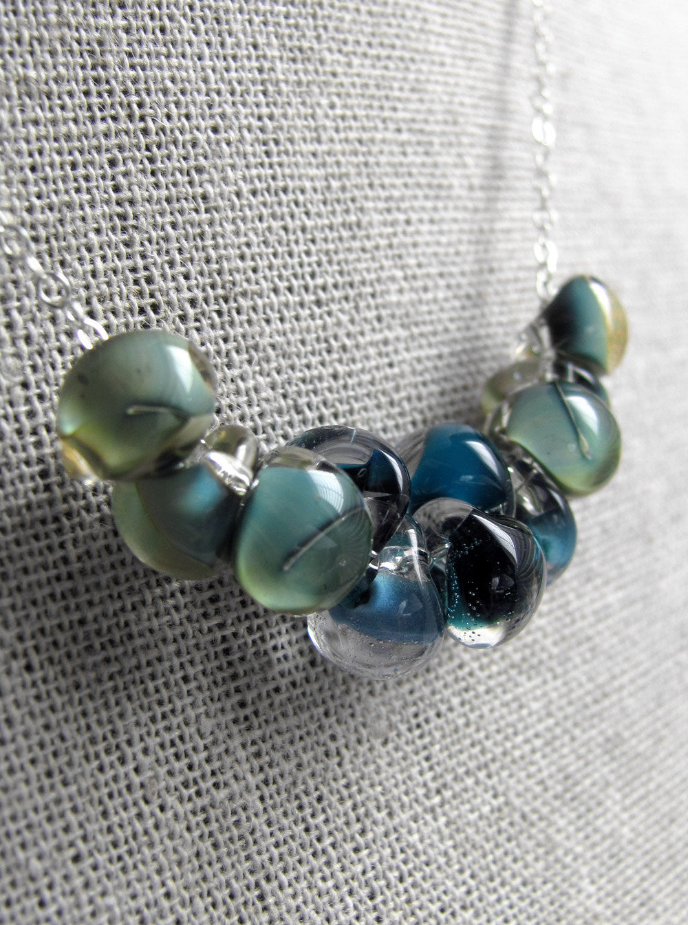SHORELINE - Glass Drop Necklace in Ombre Blue, Aqua, Seafoam Green