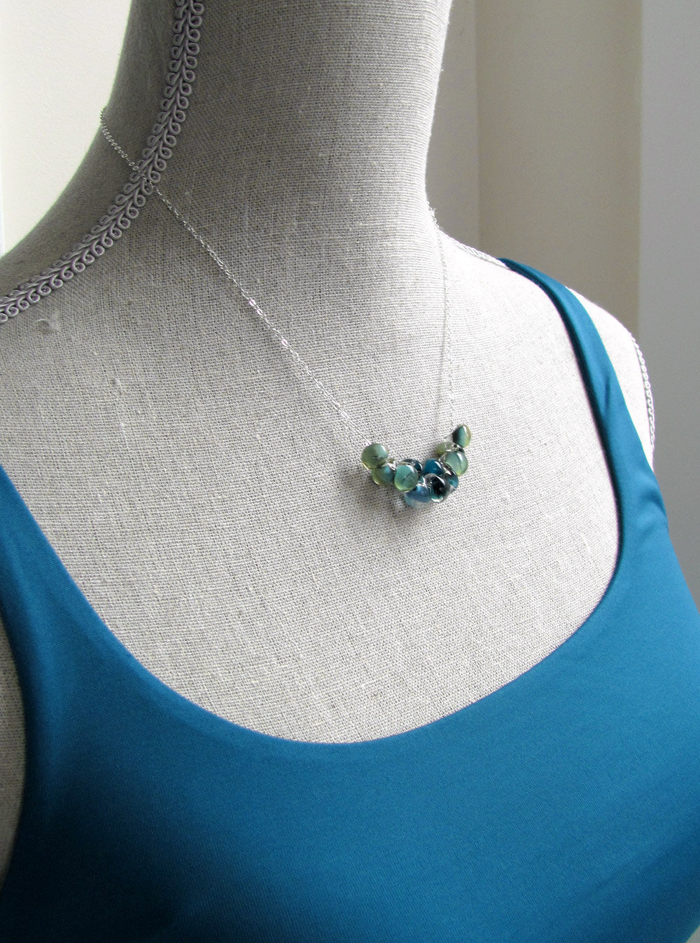 SHORELINE - Glass Drop Necklace in Ombre Blue, Aqua, Seafoam Green