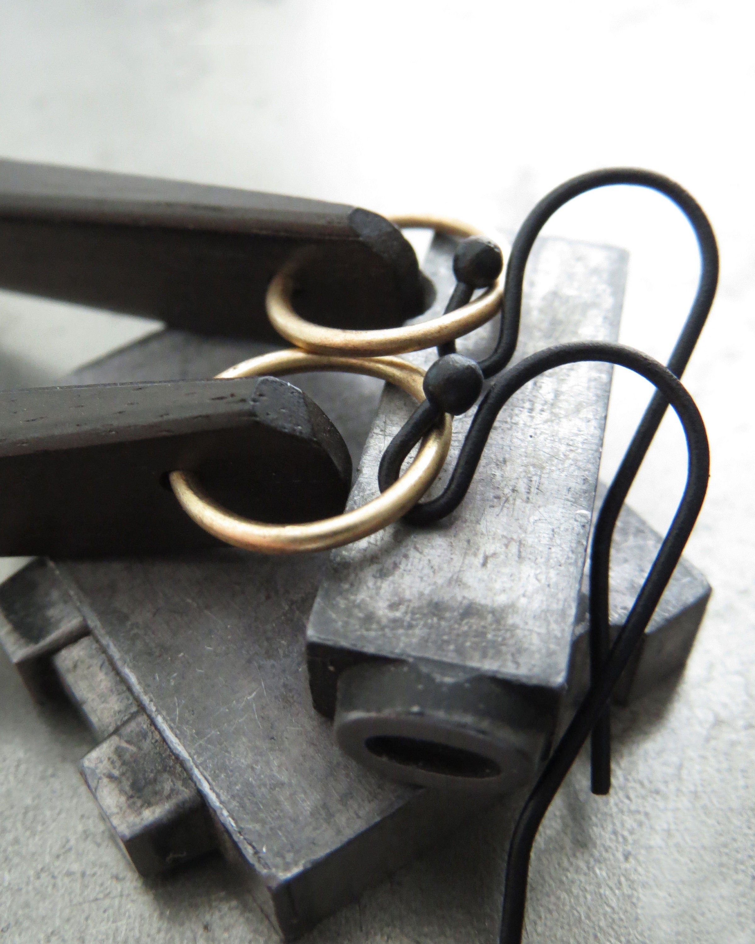 BLADE - Dark Espresso Wood Earrings with Circle Ring - Sleek Modern Black Earrings, Geometric Earrings, Modern Minimalist Earrings