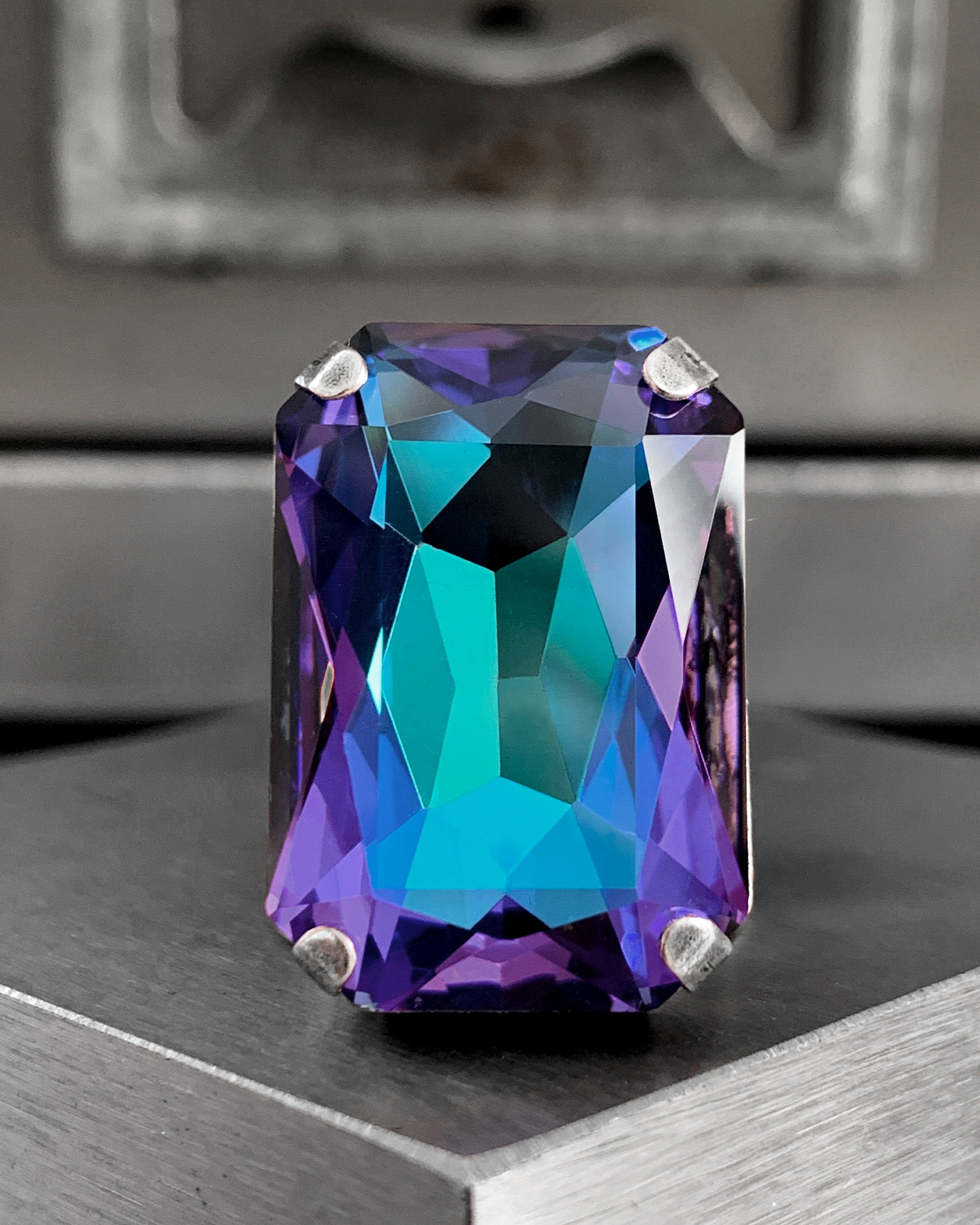 ILLUSION - Large Swarovski Crystal Crystal Ring in Heliotrope - Aqua, Blue, Violet Purple Crystal Ring - Unisex - LIMITED EDITION