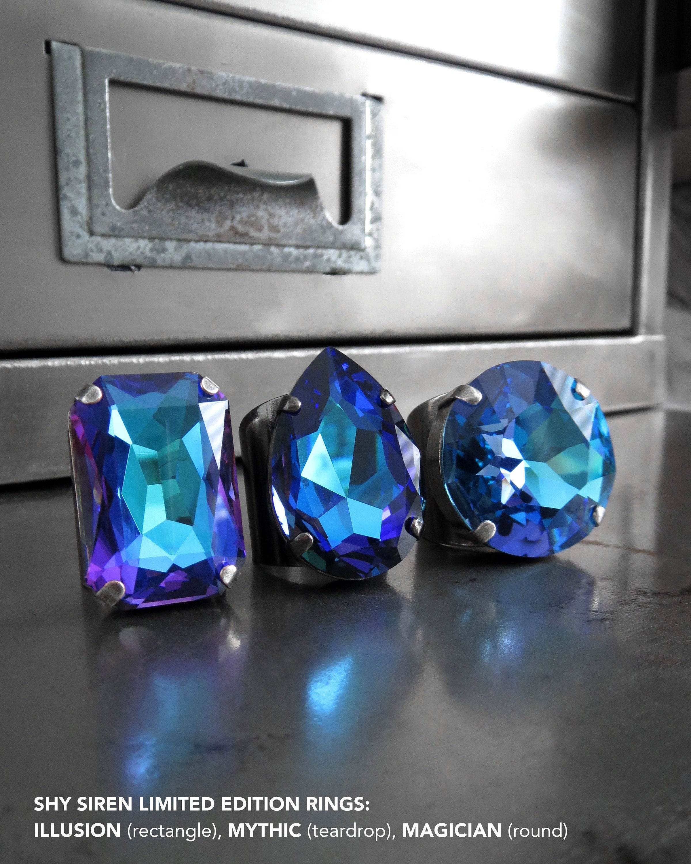 ILLUSION - Large Swarovski Crystal Crystal Ring in Heliotrope - Aqua, Blue, Violet Purple Crystal Ring - Unisex - LIMITED EDITION