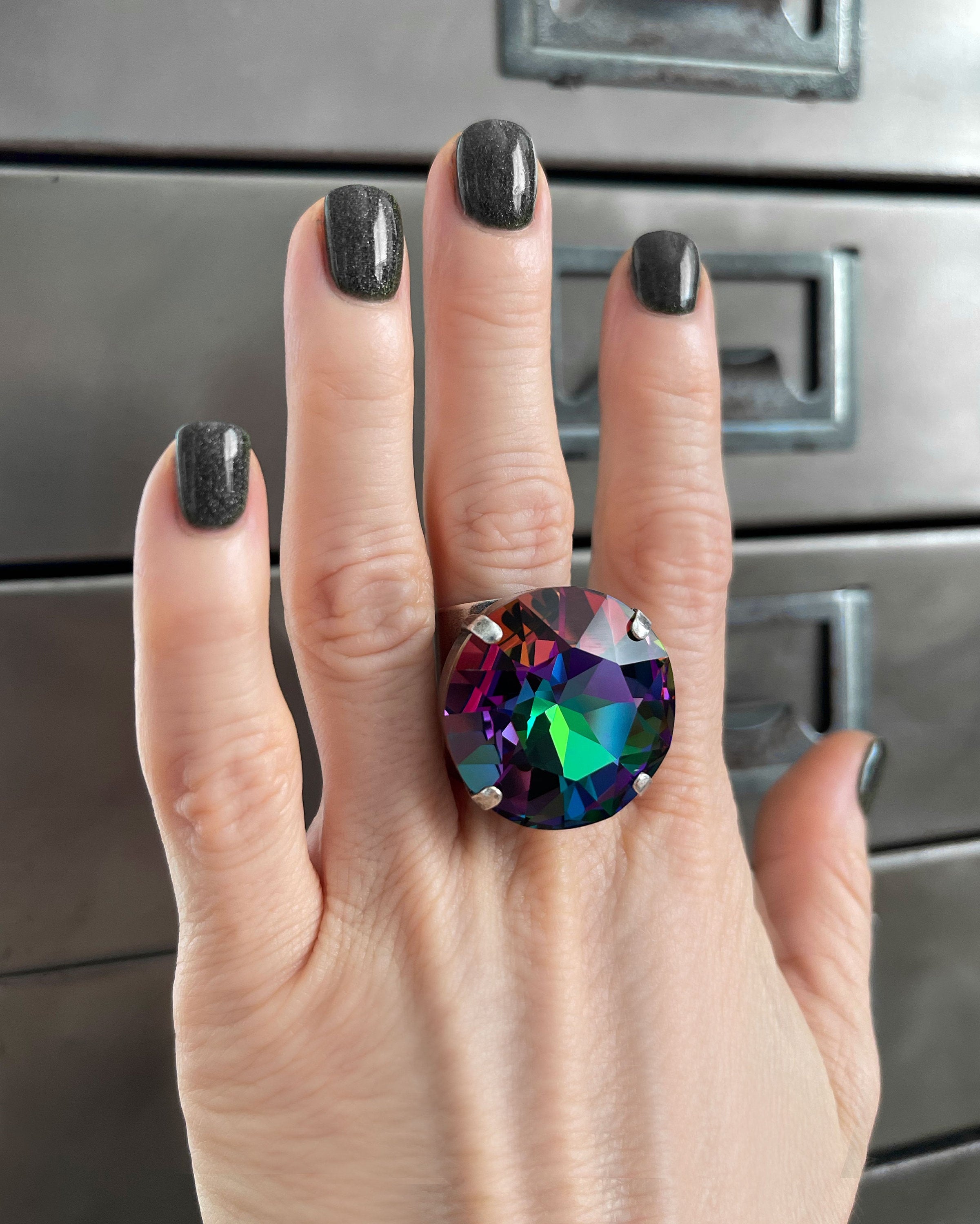 Good WITCH, Bad WITCH: Wicked Swarovski Crystal Ring in Deep Green, Violet, Magenta, Blue - Wicked Witch Ring, Goth Gothic Halloween Jewelry