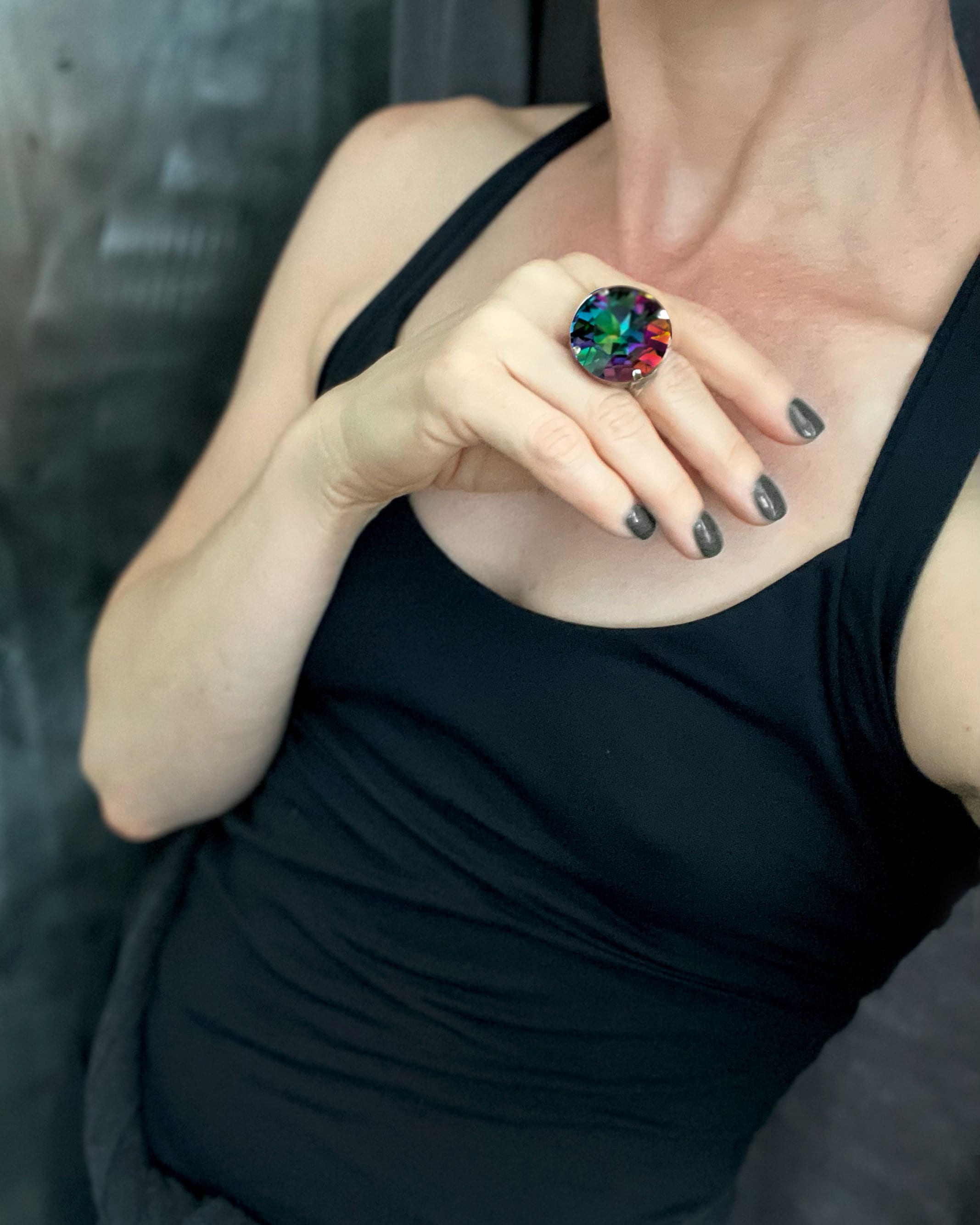 Good WITCH, Bad WITCH: Wicked Swarovski Crystal Ring in Deep Green, Violet, Magenta, Blue - Wicked Witch Ring, Goth Gothic Halloween Jewelry