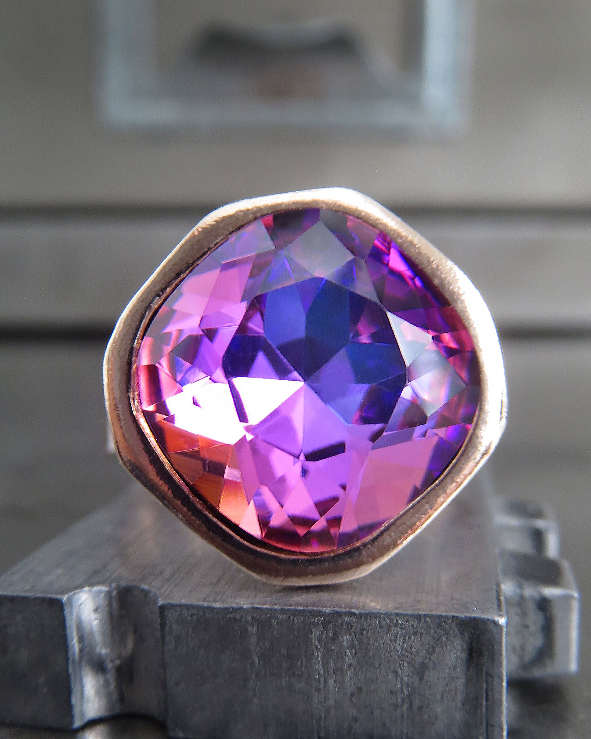 SWEET II - Romantic Crystal Ring in Pink Magenta Violet Purple Peach - Intense Pastel Crystal Ring with Rose Gold Band - Adjustable Band