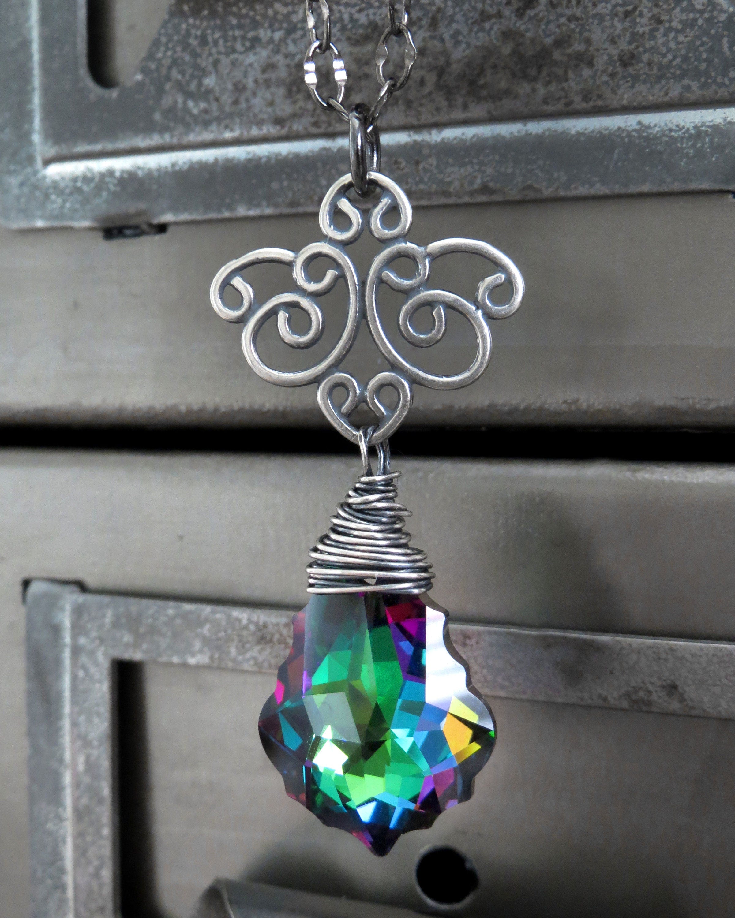 Good WITCH, Bad WITCH: Wicked Swarovski Crystal Necklace in Deep Green, Violet, Magenta, Blue - Wicked Witch Goth Gothic Halloween Jewelry