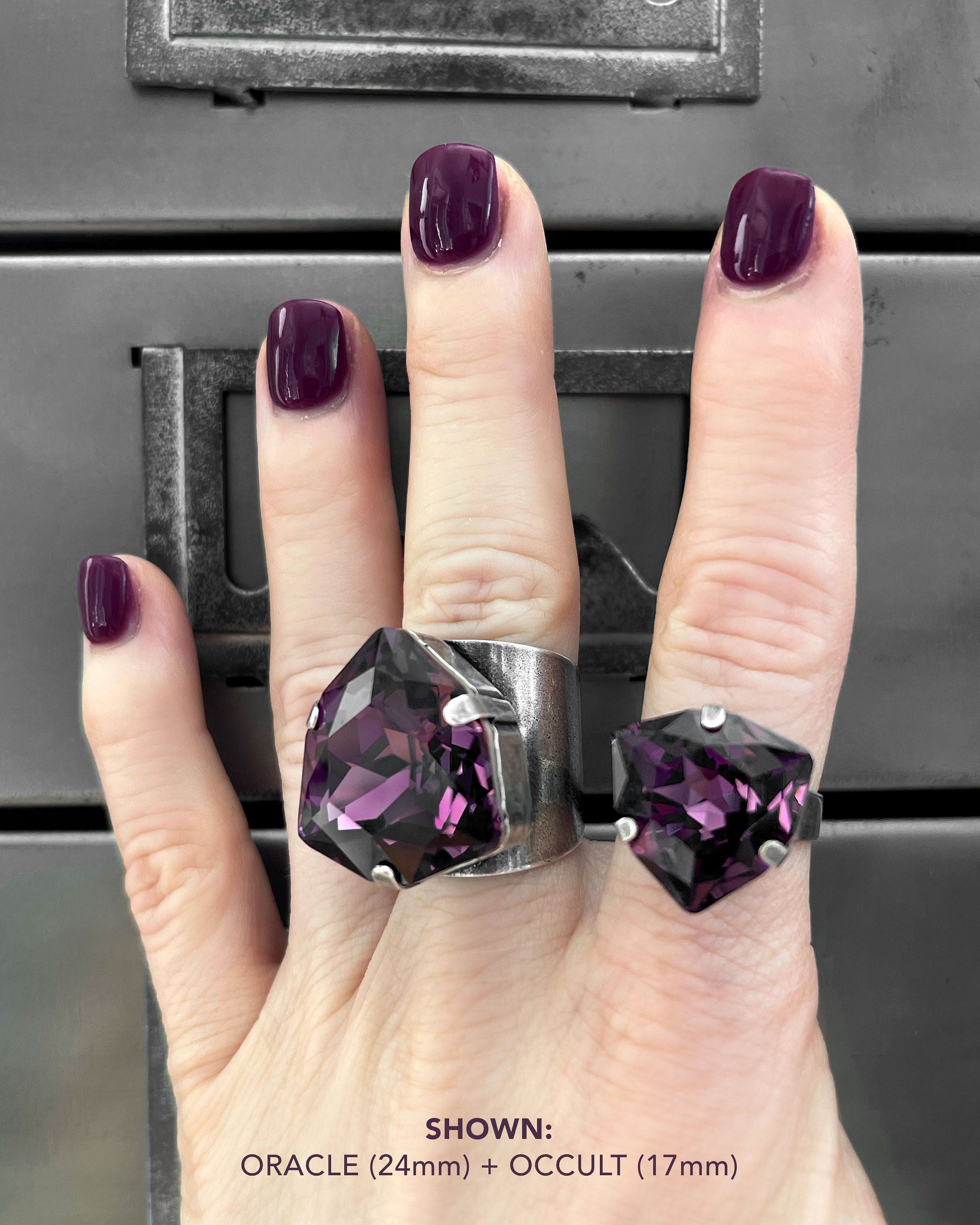 OCCULT - Triangle Purple Crystal Ring, Stunning Rare Trilliant 'Amethyst' Crystal - Adjustable Ring - Wicked Witch Purple Halloween Ring