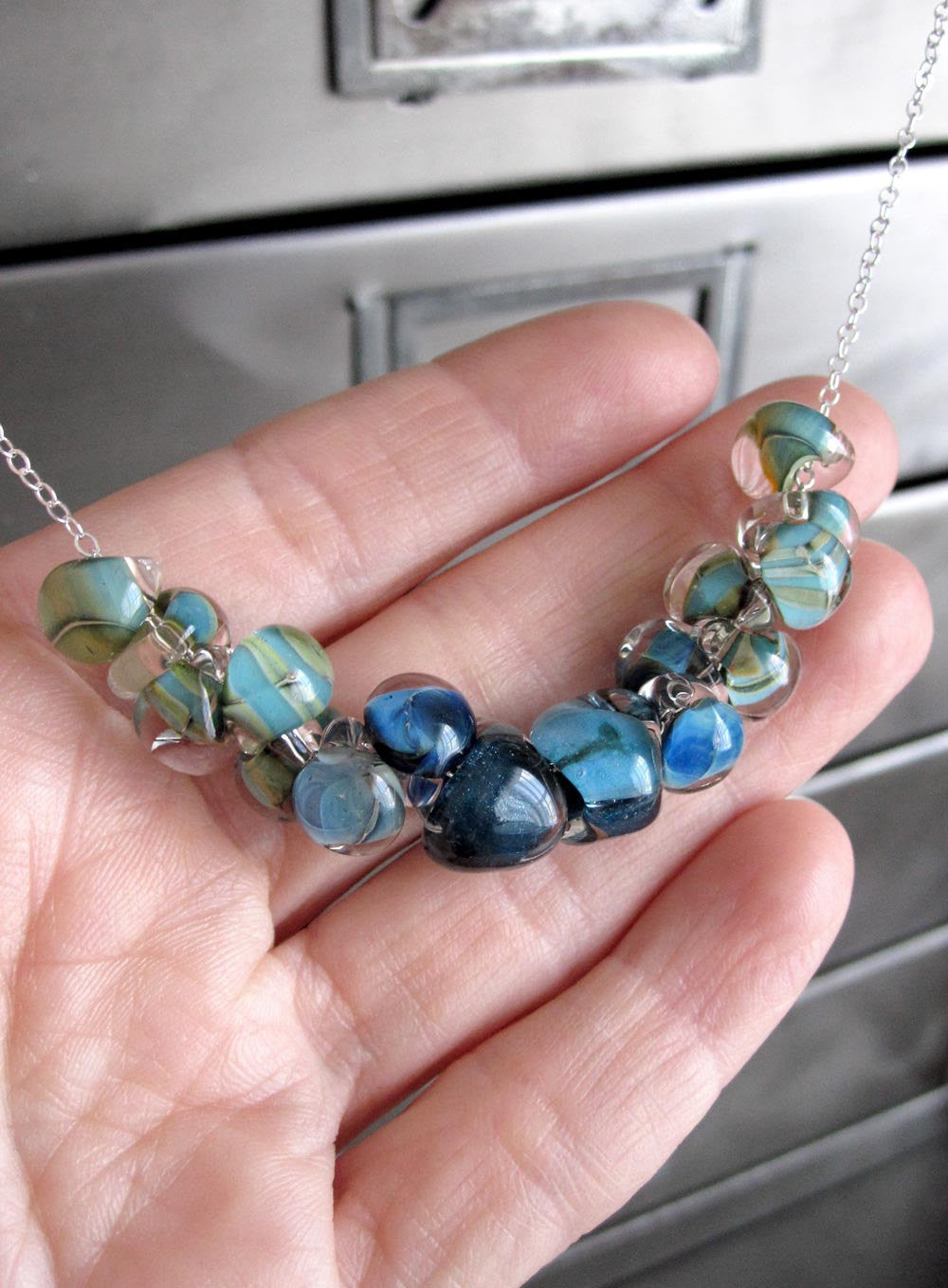 OCEAN'S EDGE - Ombre Blue Green Glass Drop Necklace