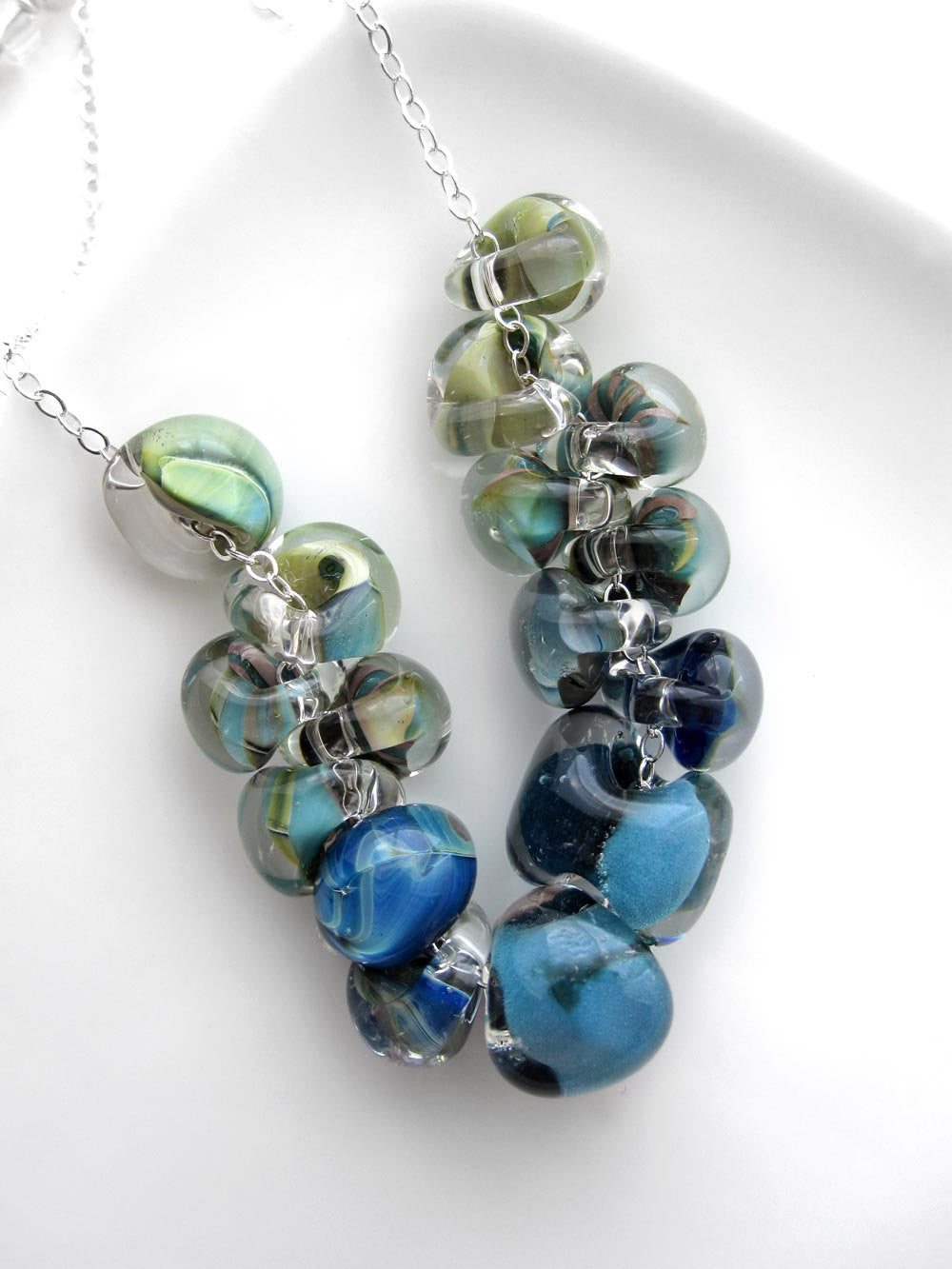 OCEAN'S EDGE - Ombre Blue Green Glass Drop Necklace