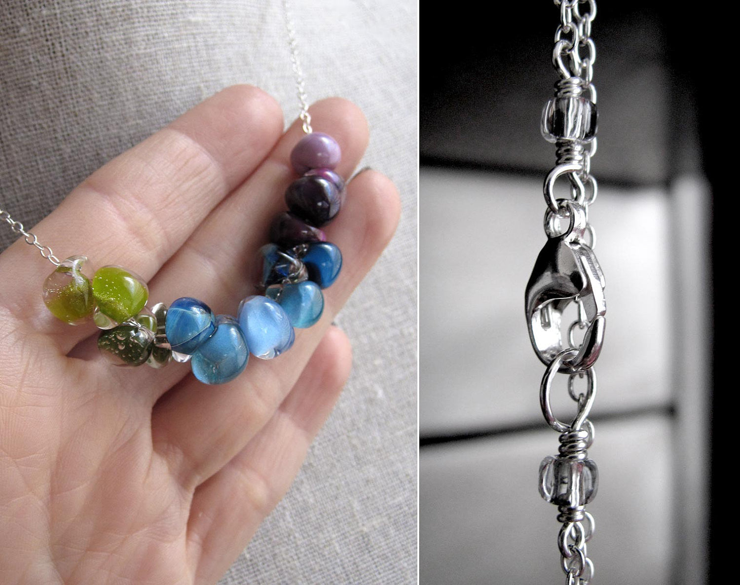 Ombre Glass Drop Necklace - Purple, Blue, Aqua & Green