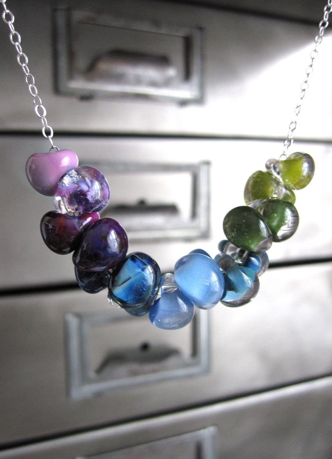 Ombre Glass Drop Necklace - Purple, Blue, Aqua & Green