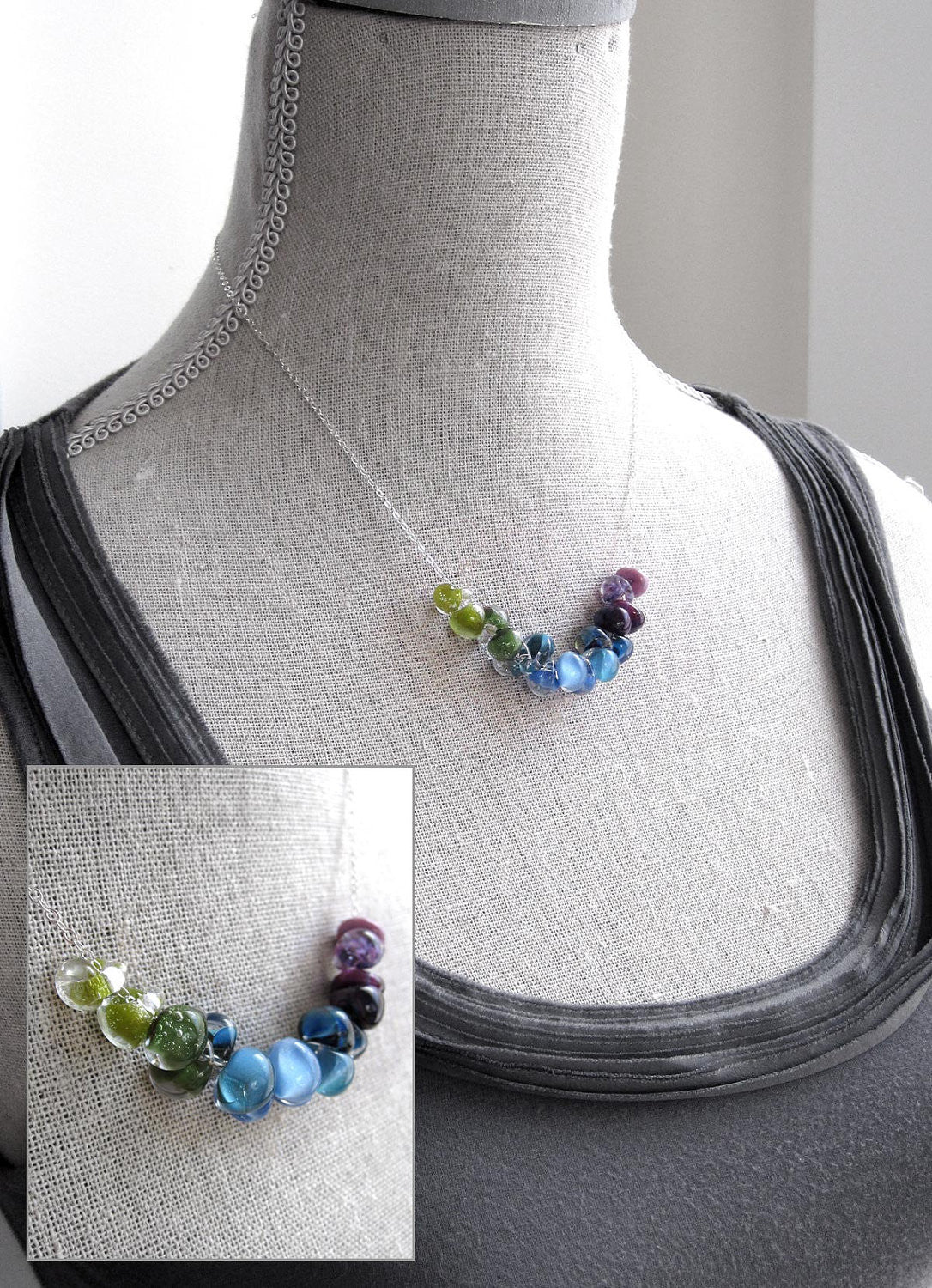 Ombre Glass Drop Necklace - Purple, Blue, Aqua & Green