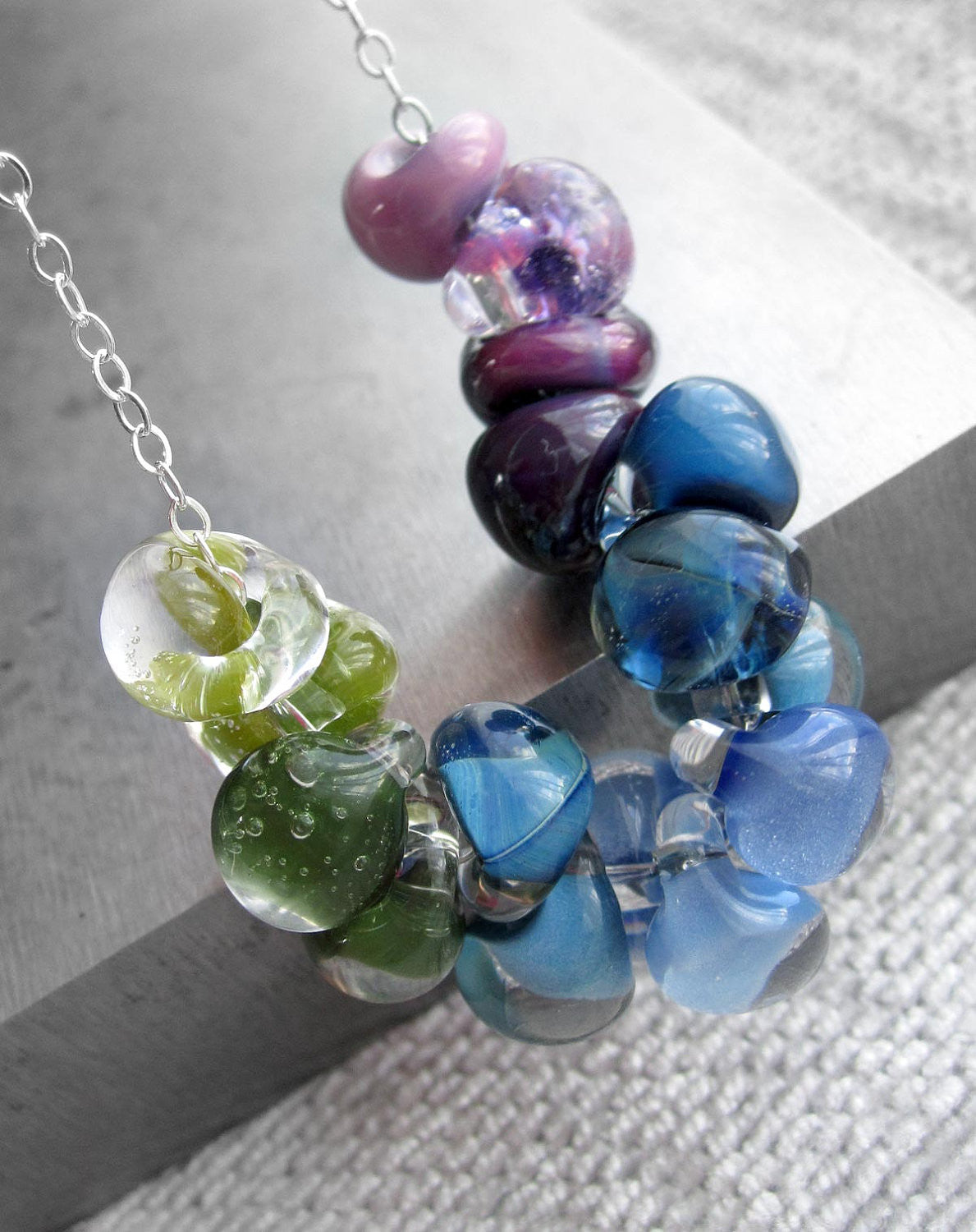 Ombre Glass Drop Necklace - Purple, Blue, Aqua & Green