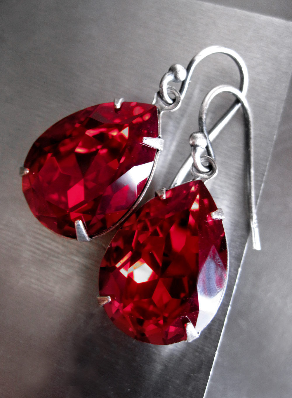 Deep Regal Red Crystal Teardrop Earrings