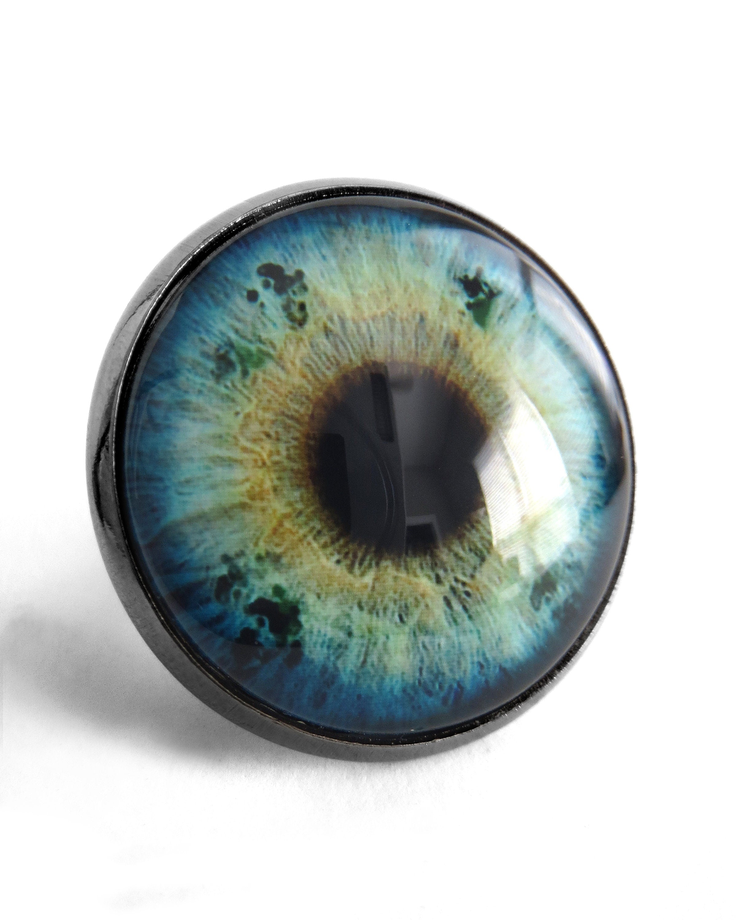Large Blue Eyeball Ring - Photo-Realistic Eye Ball Ring, Evil Eye Ring, Adjustable Black Ring Band - Goth Halloween Gift for Teen