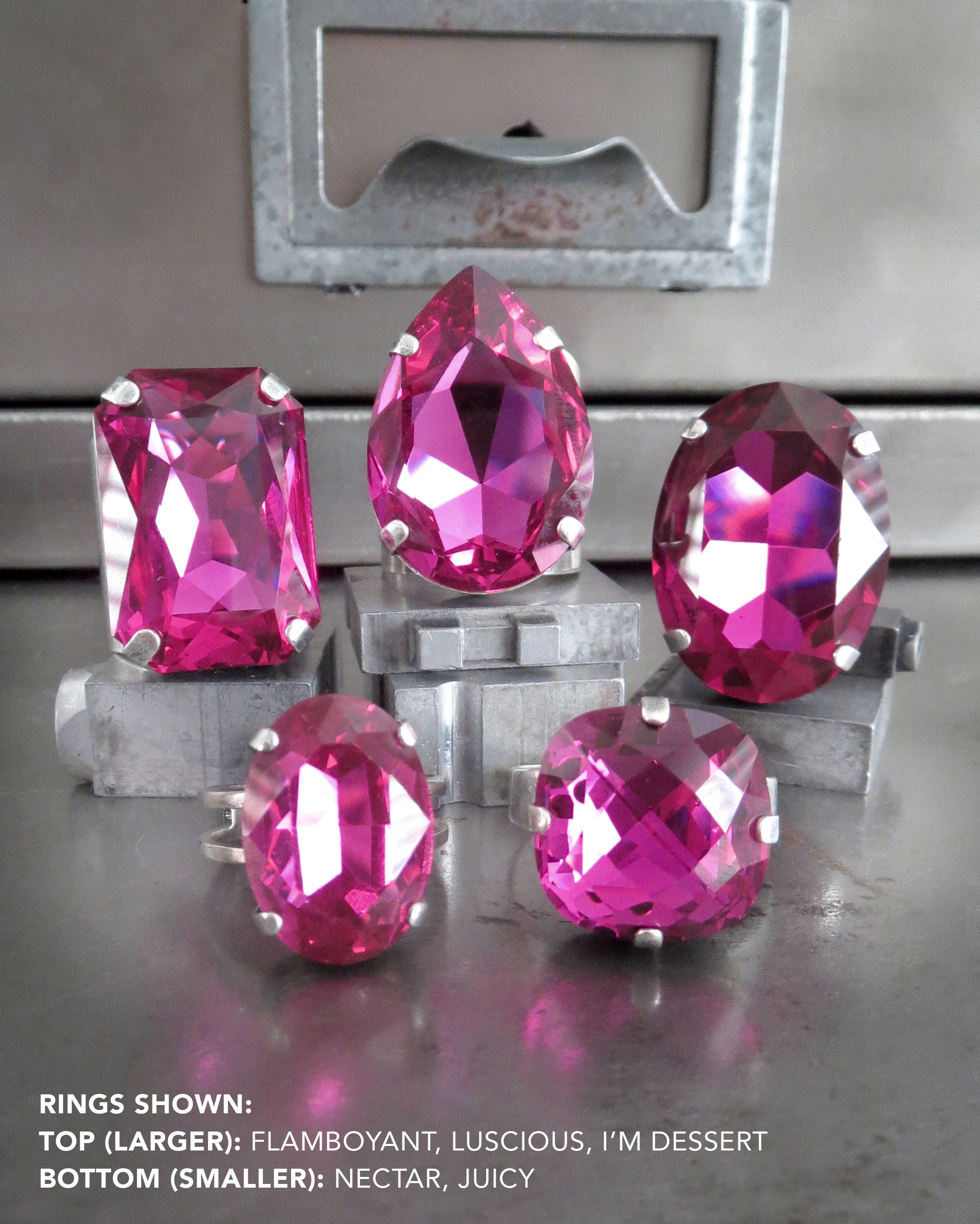 I'M DESSERT - Large Oval Magenta Crystal Ring, Fuchsia
