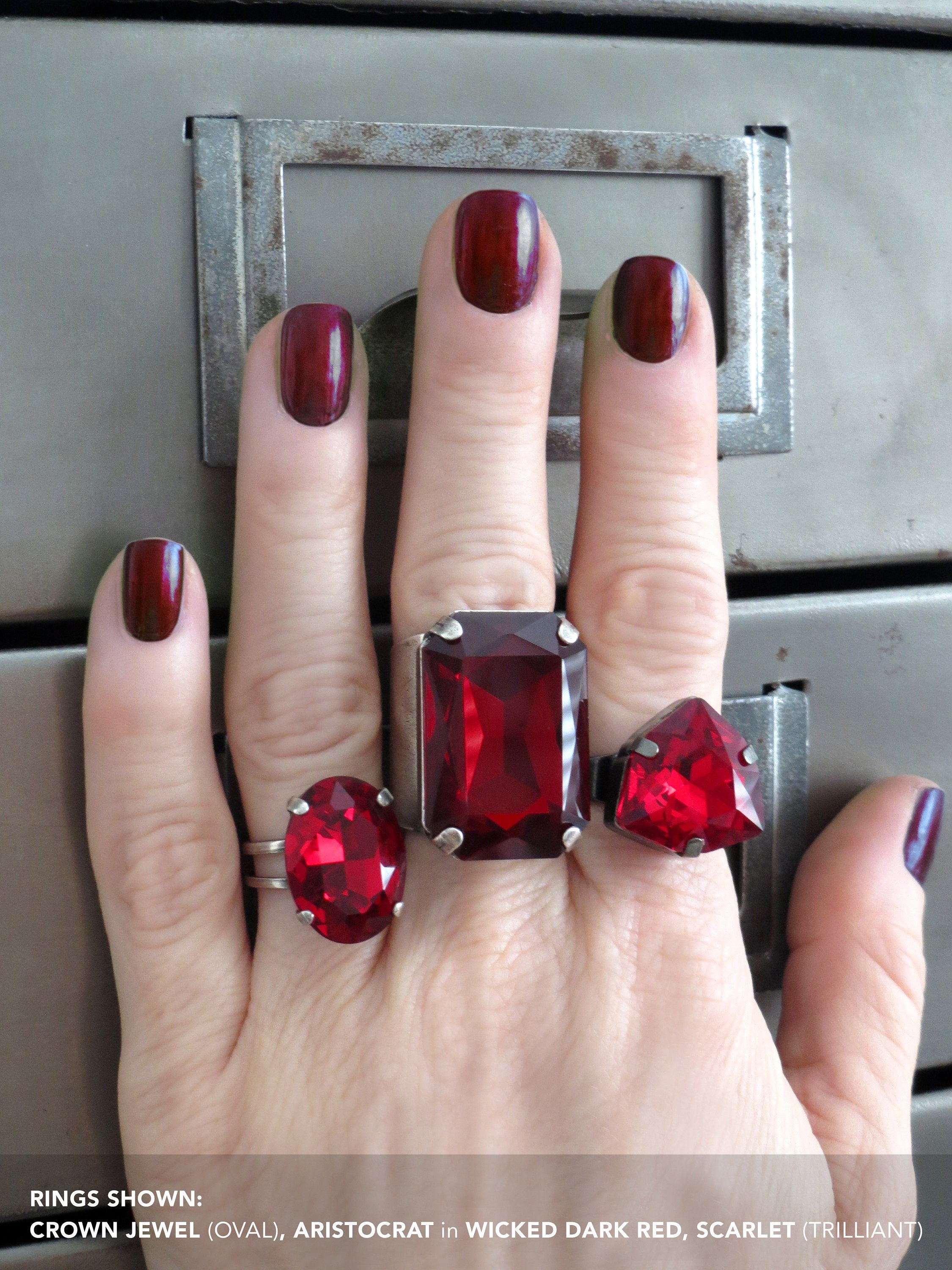 Ring Red Color ARISTOCRAT - Large Red Crystal Ring - Bright Red or Wicked Dark Red ...