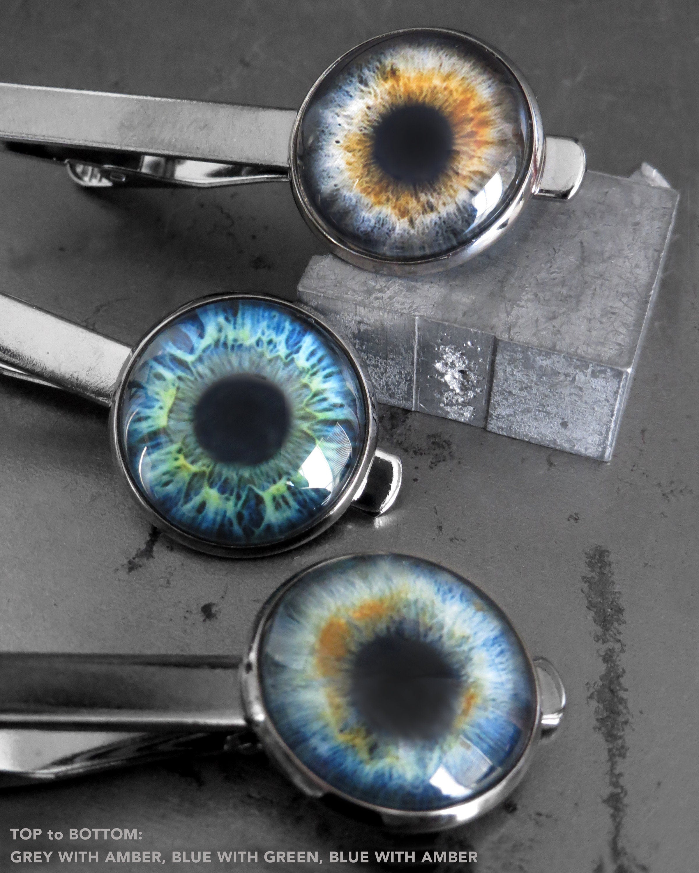 Realistic Eyeball Tie Clip - 6 Colors - Grey Green Brown Blue Eyeball Tie Bar Tack - Goth Halloween Wedding Groom Groomsmen, Ophthalmologist