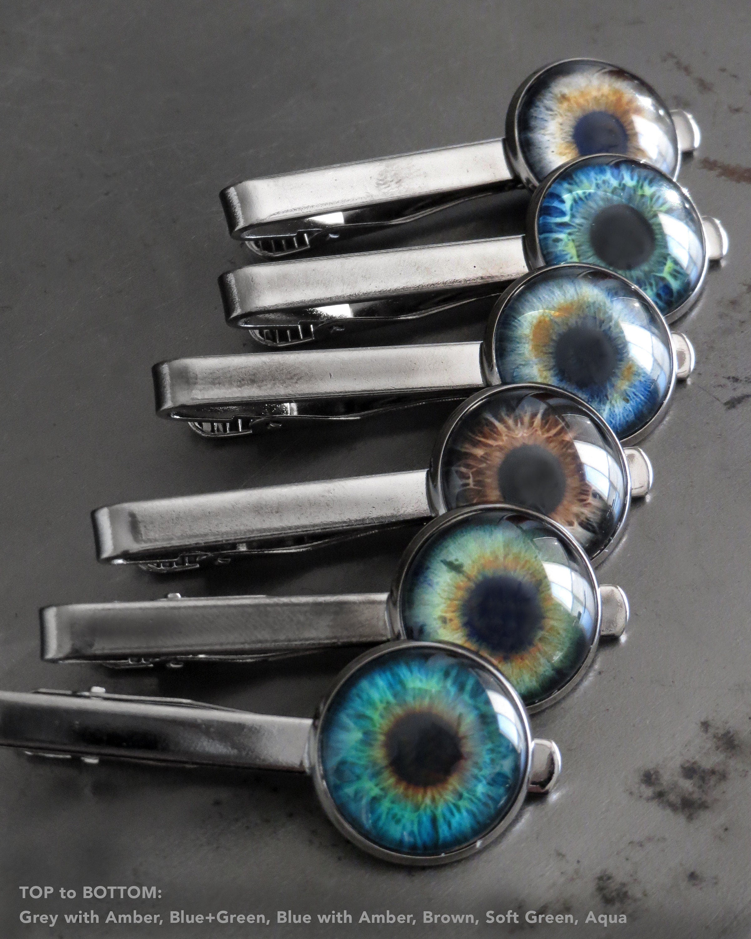 Realistic Eyeball Tie Clip - 6 Colors - Grey Green Brown Blue Eyeball Tie Bar Tack - Goth Halloween Wedding Groom Groomsmen, Ophthalmologist