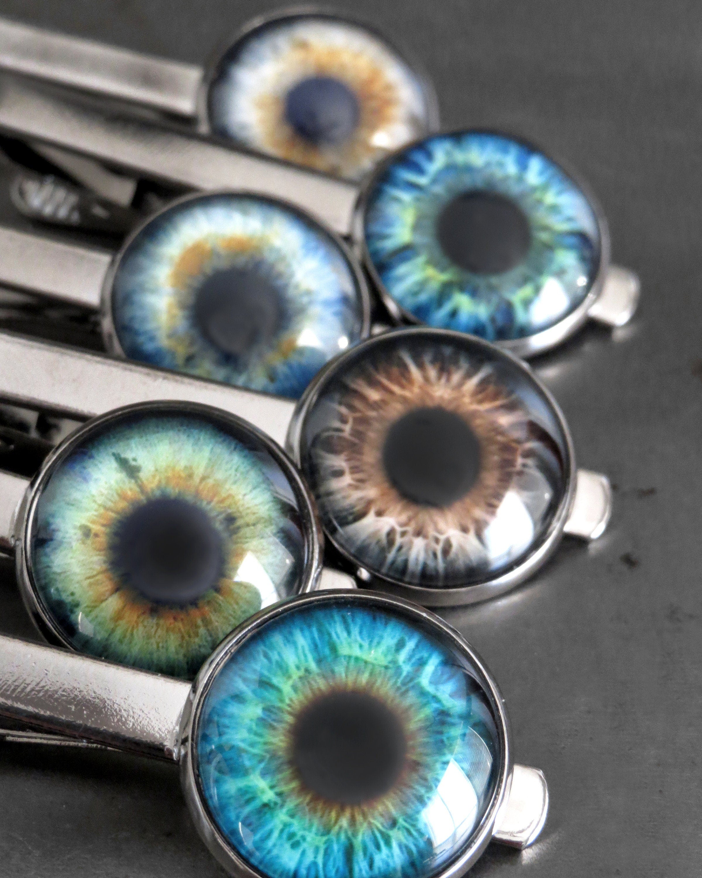 Realistic Eyeball Tie Clip - 6 Colors - Grey Green Brown Blue Eyeball Tie Bar Tack - Goth Halloween Wedding Groom Groomsmen, Ophthalmologist