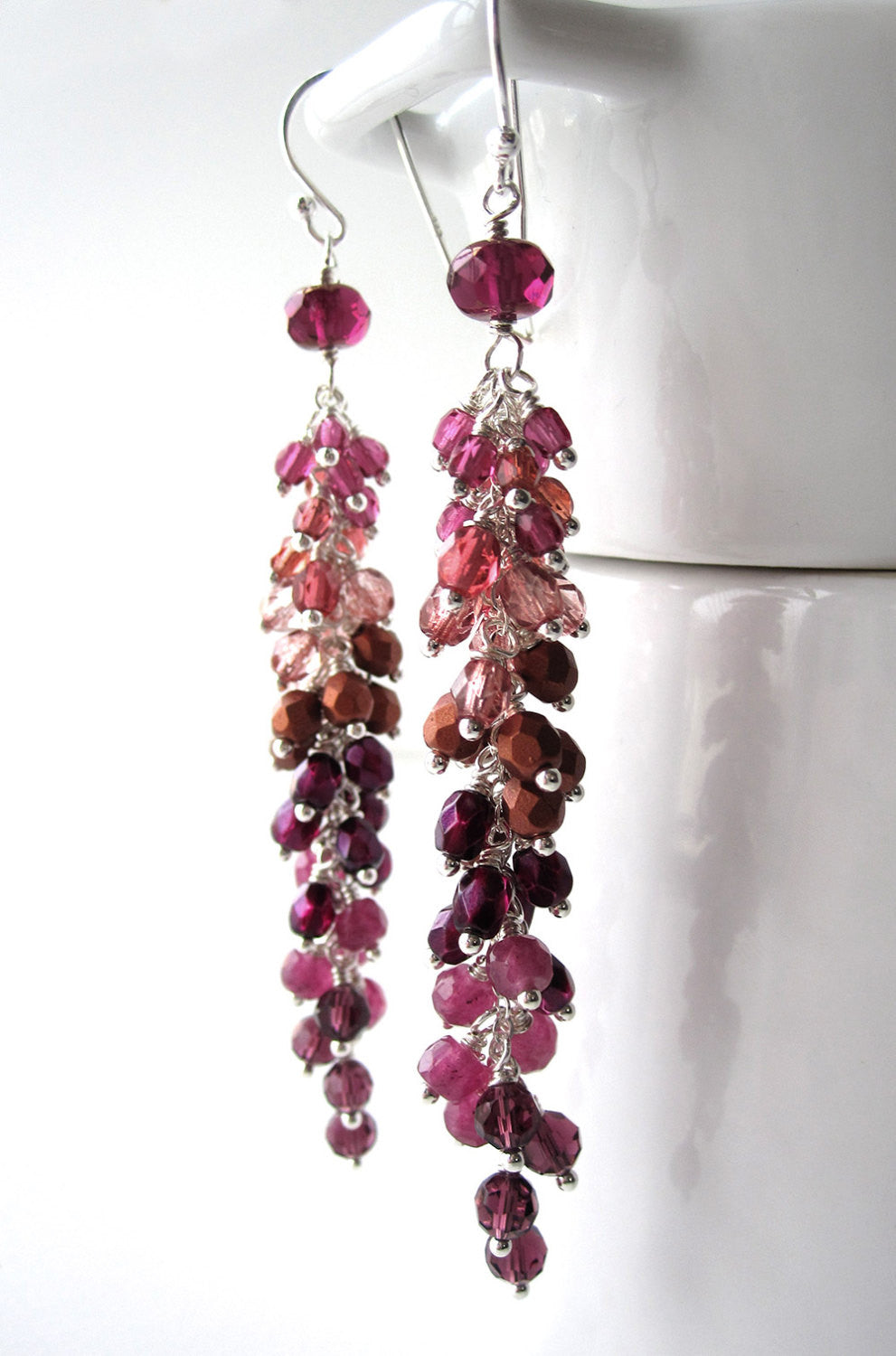 Raspberry Ombre Garland Earrings - Gradient Magenta and Purple