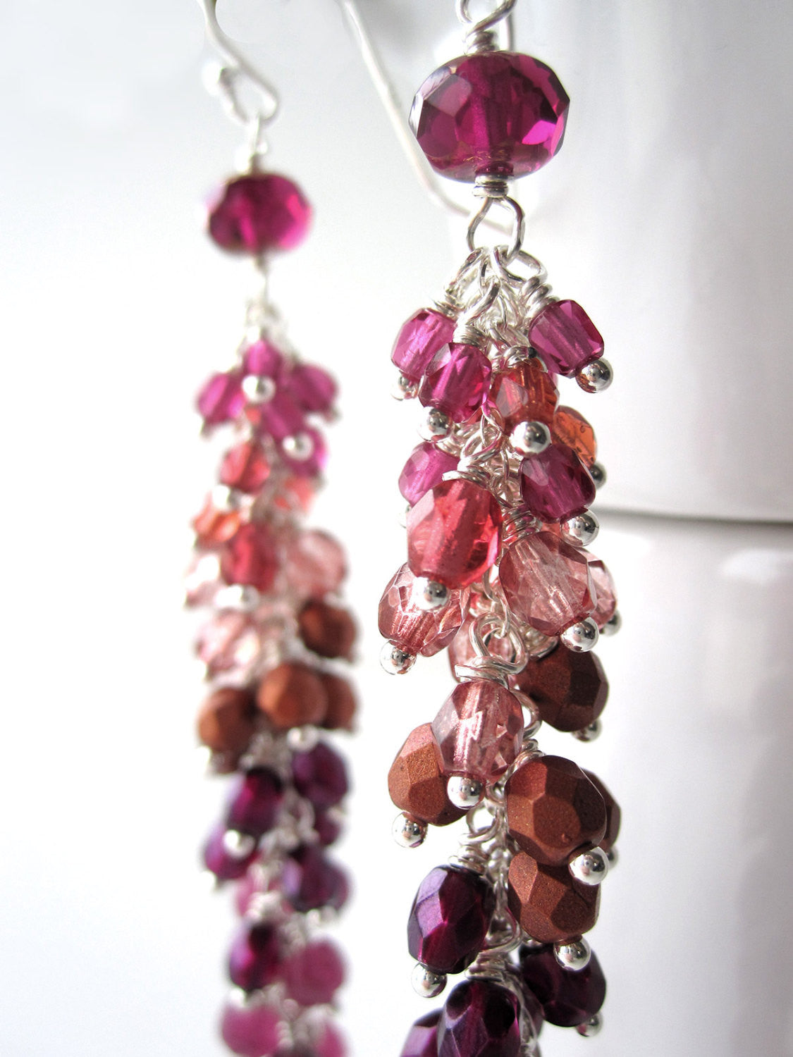 Raspberry Ombre Garland Earrings - Gradient Magenta and Purple
