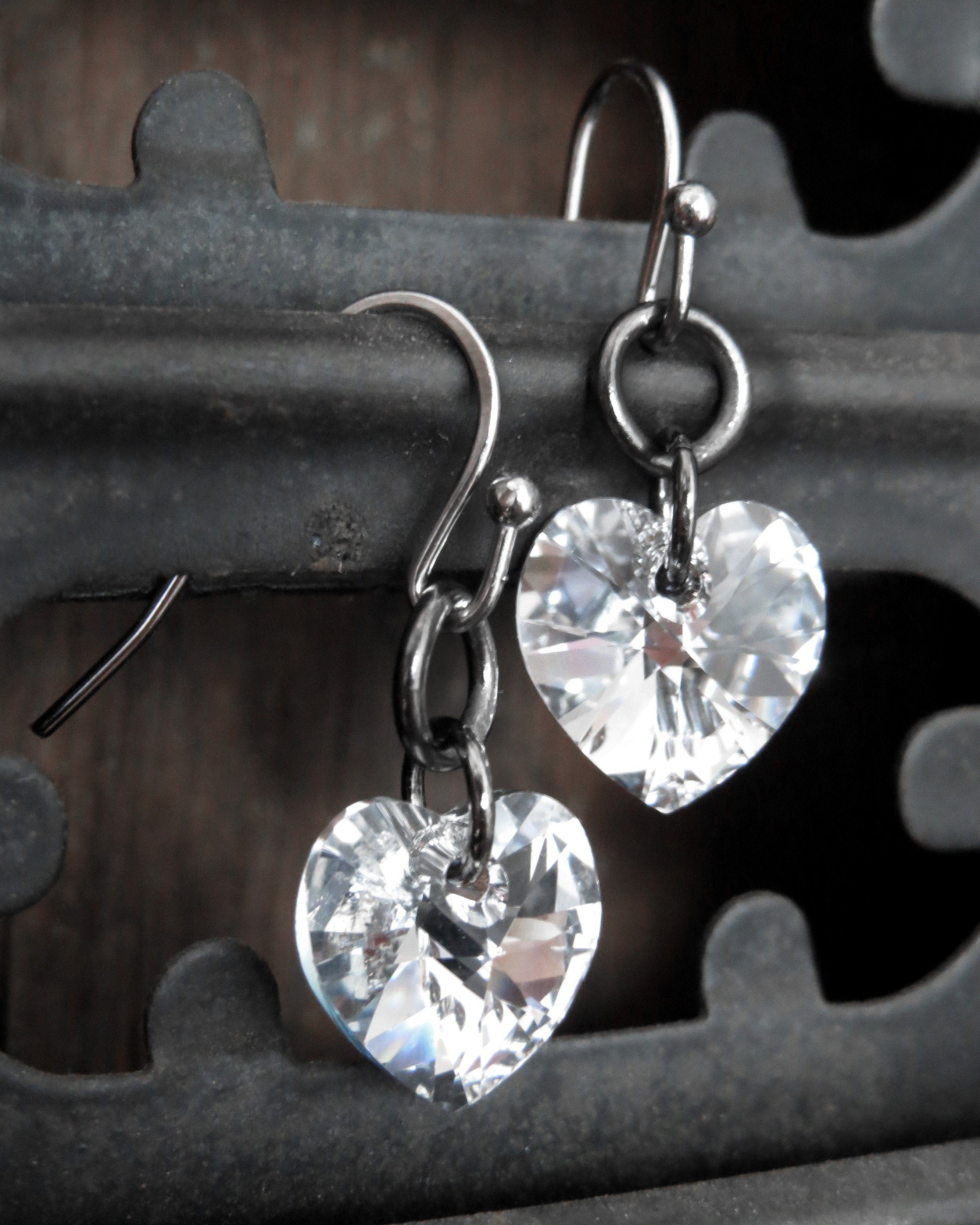 Super Sparkly Small Crystal Heart Earrings - Brilliant Flash and Sparkle - Romantic Clear Crystal Heart Earrings, Valentines Day Jewelry