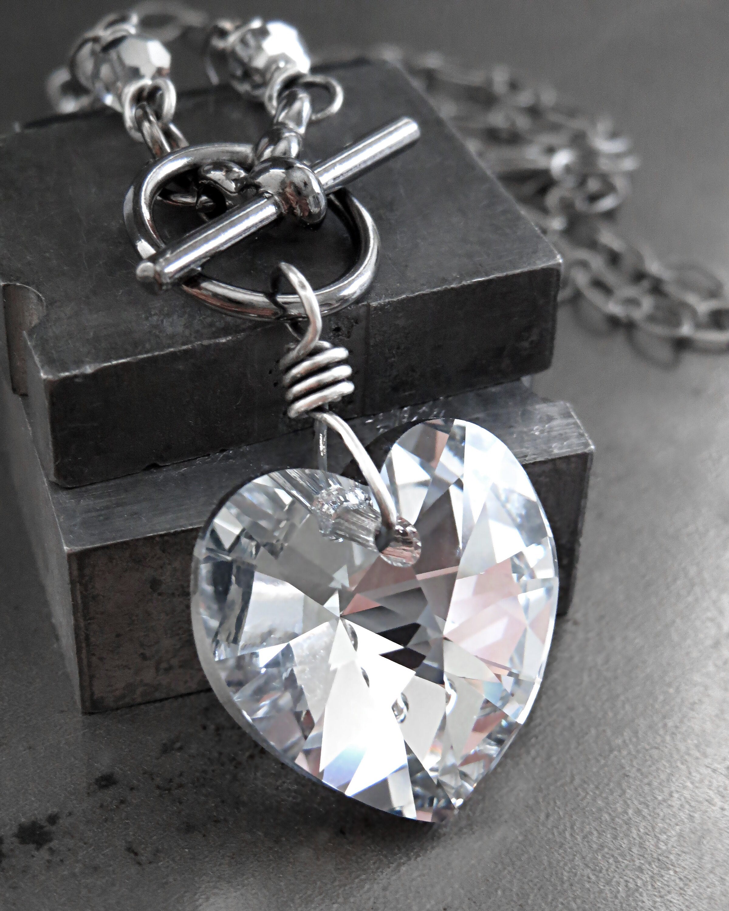 Silver Necklace Crystal Heart Pendant 
