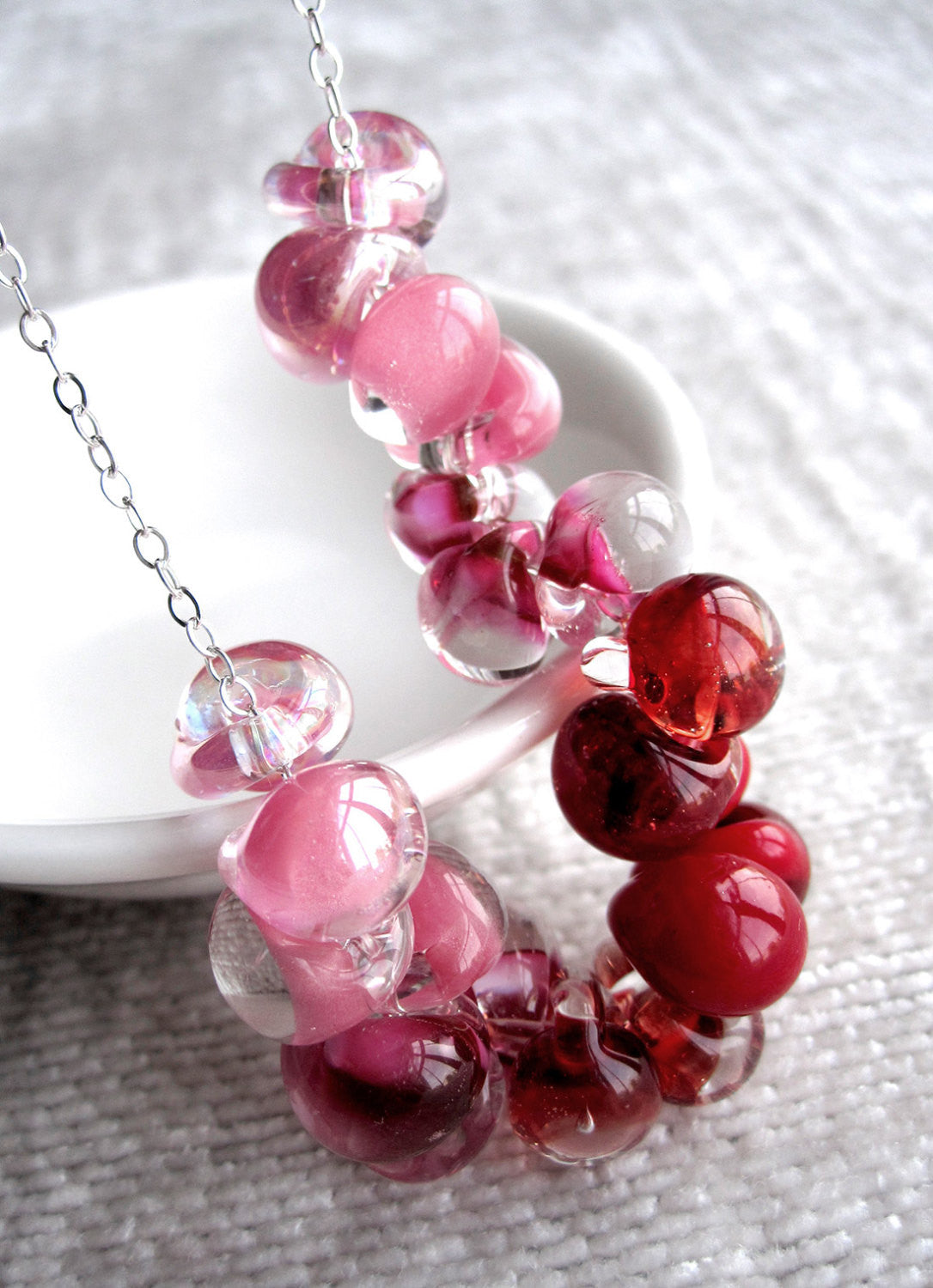 SWEETHEART - Ombre Red & Pink Glass Drop Necklace