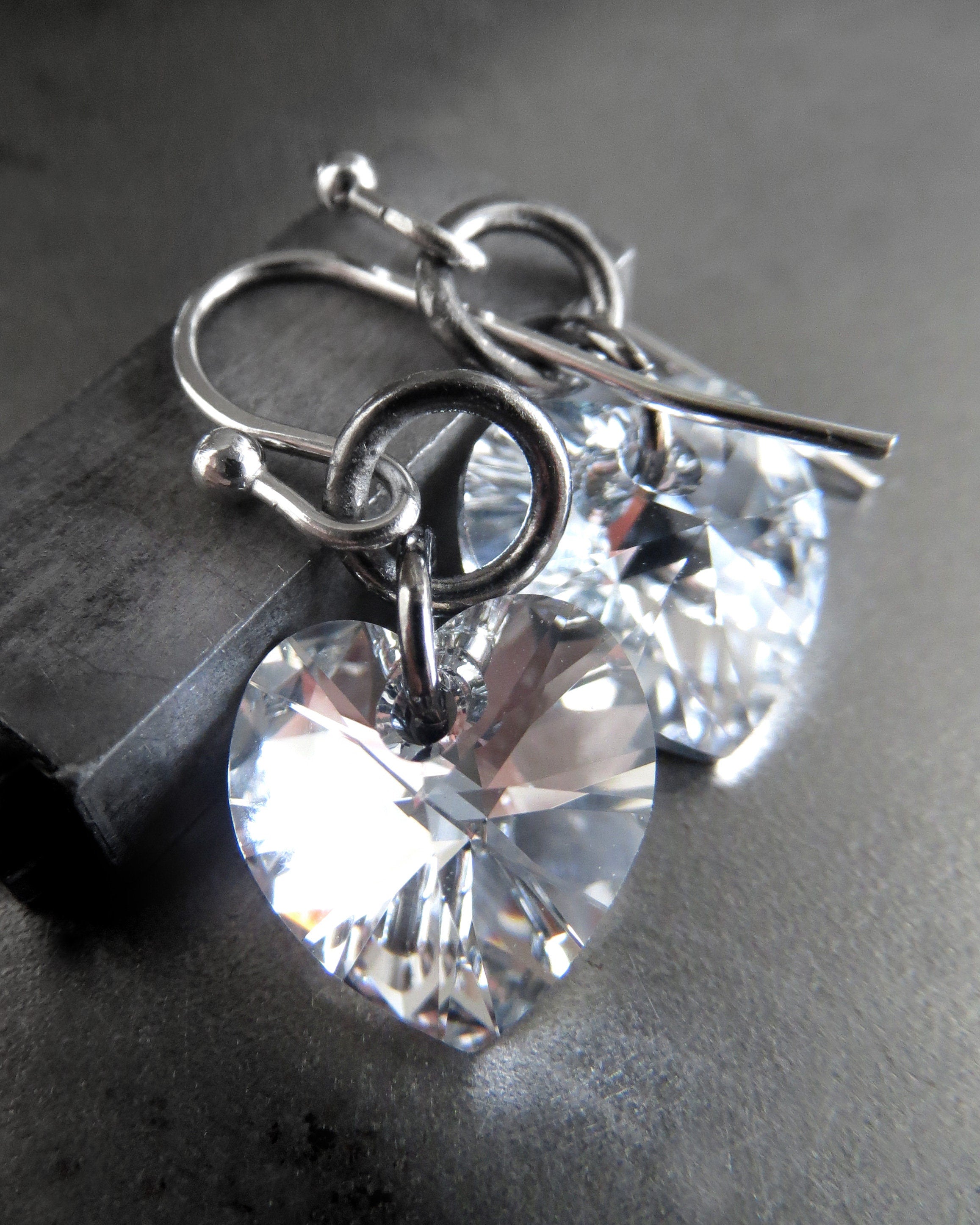 Super Sparkly Small Crystal Heart Earrings - Brilliant Flash and Sparkle - Romantic Clear Crystal Heart Earrings, Valentines Day Jewelry