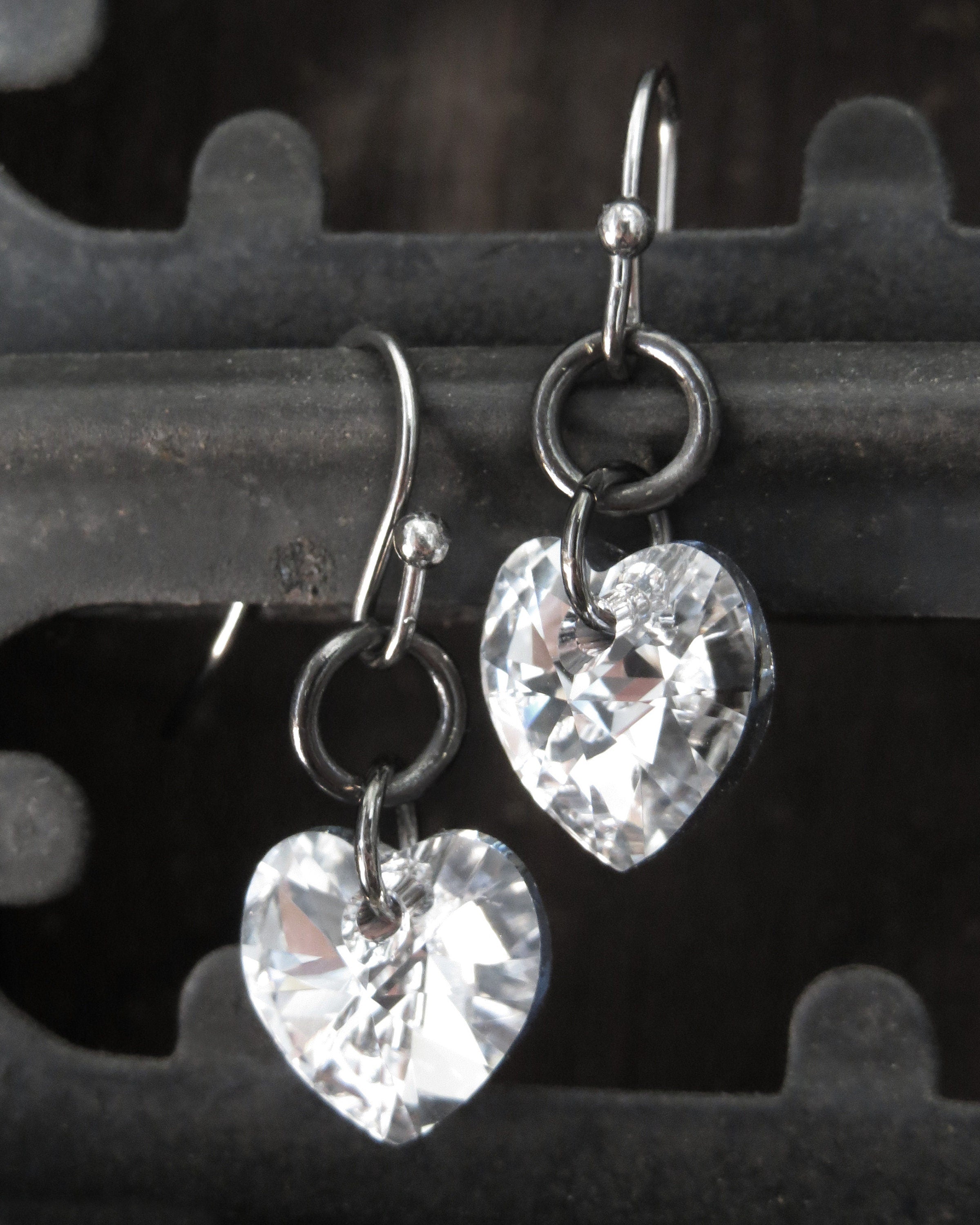 Super Sparkly Small Crystal Heart Earrings - Brilliant Flash and Sparkle - Romantic Clear Crystal Heart Earrings, Valentines Day Jewelry