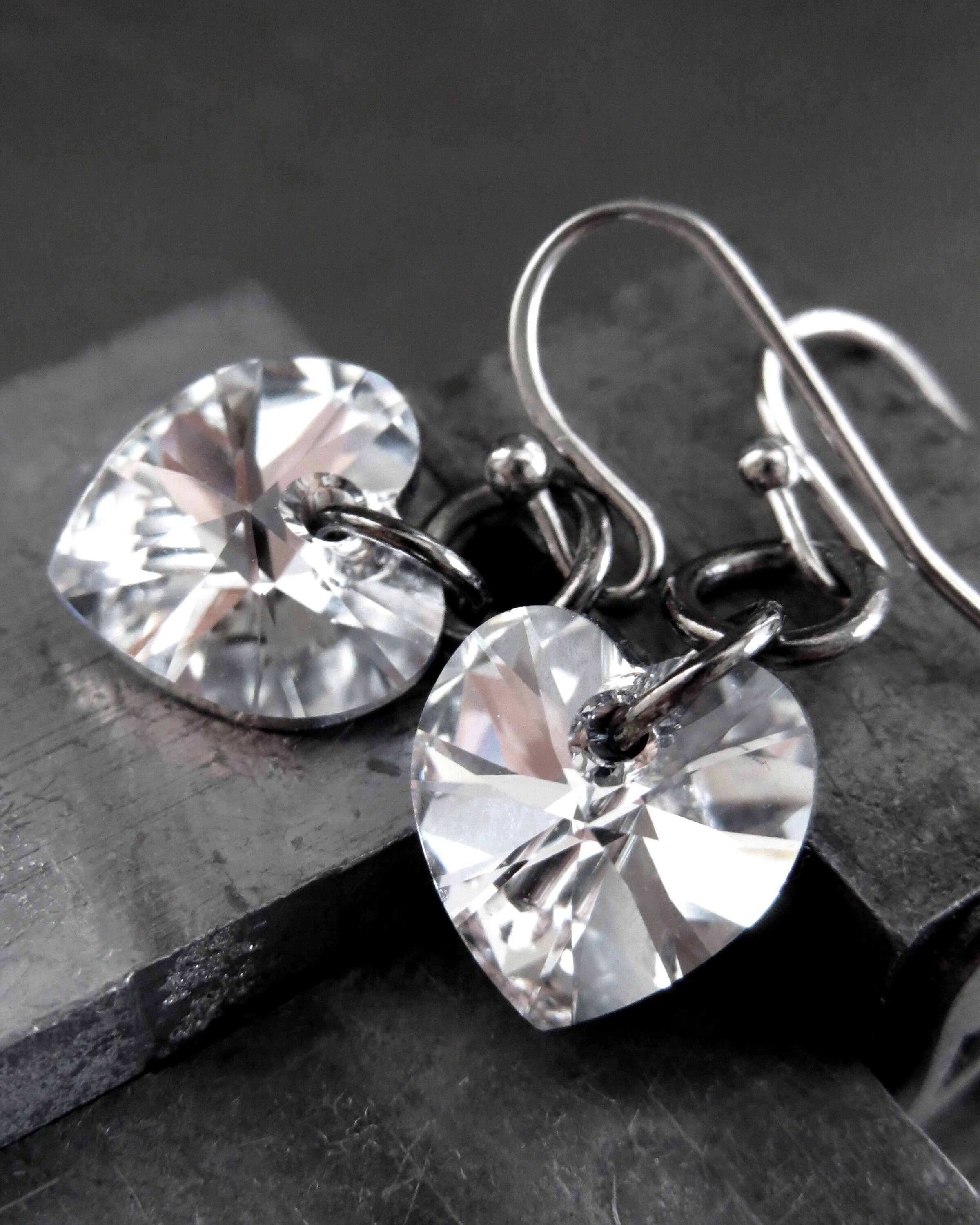Super Sparkly Small Crystal Heart Earrings - Brilliant Flash and Sparkle - Romantic Clear Crystal Heart Earrings, Valentines Day Jewelry