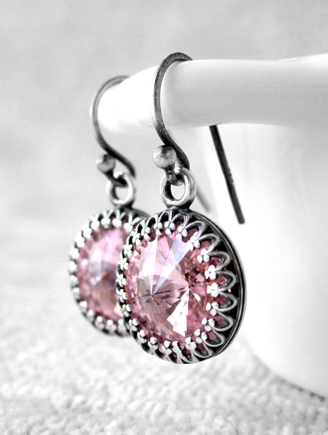 Soft Baby Pink Crystal Rivoli Earrings - Vintage Style