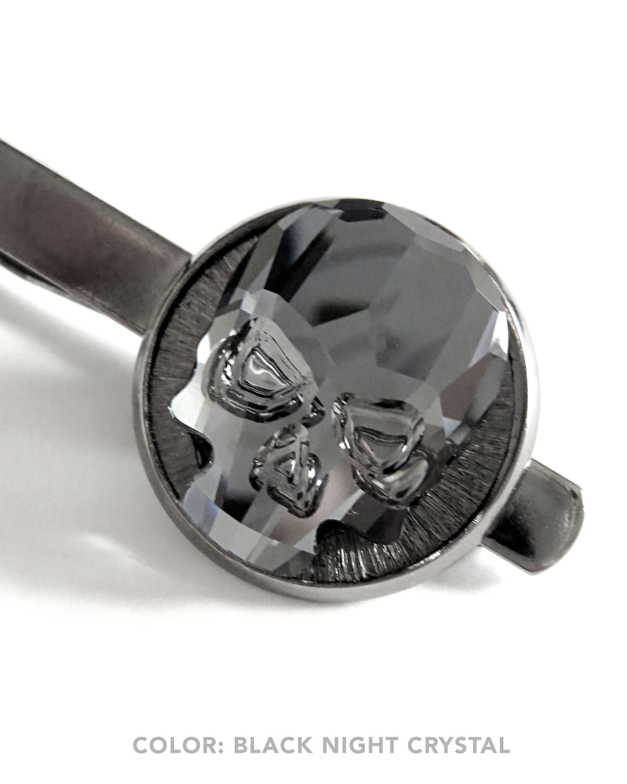 Crystal Skull Tie Clip - Skull Tie Tack 2 Colors: Black Night or Metallic Silver Crystal - Goth Groom Groomsmen Skull Formal Mens Menswear