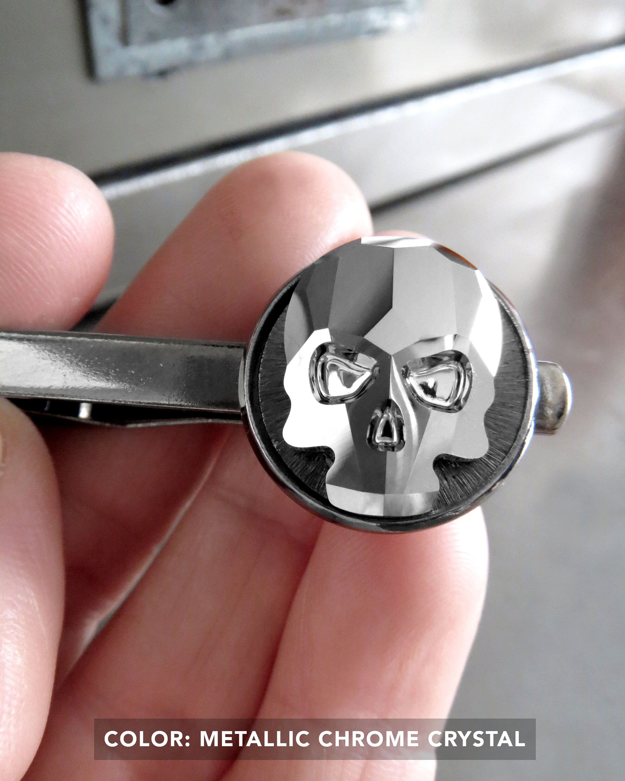 Crystal Skull Tie Clip - Skull Tie Tack 2 Colors: Black Night or Metallic Silver Crystal - Goth Groom Groomsmen Skull Formal Mens Menswear