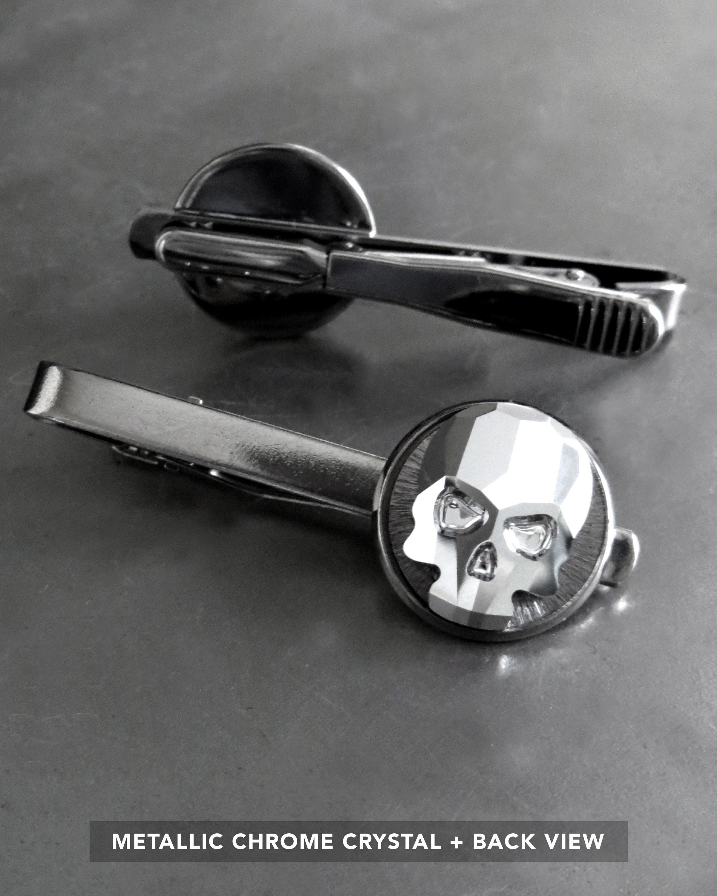 Crystal Skull Tie Clip - Skull Tie Tack 2 Colors: Black Night or Metallic Silver Crystal - Goth Groom Groomsmen Skull Formal Mens Menswear