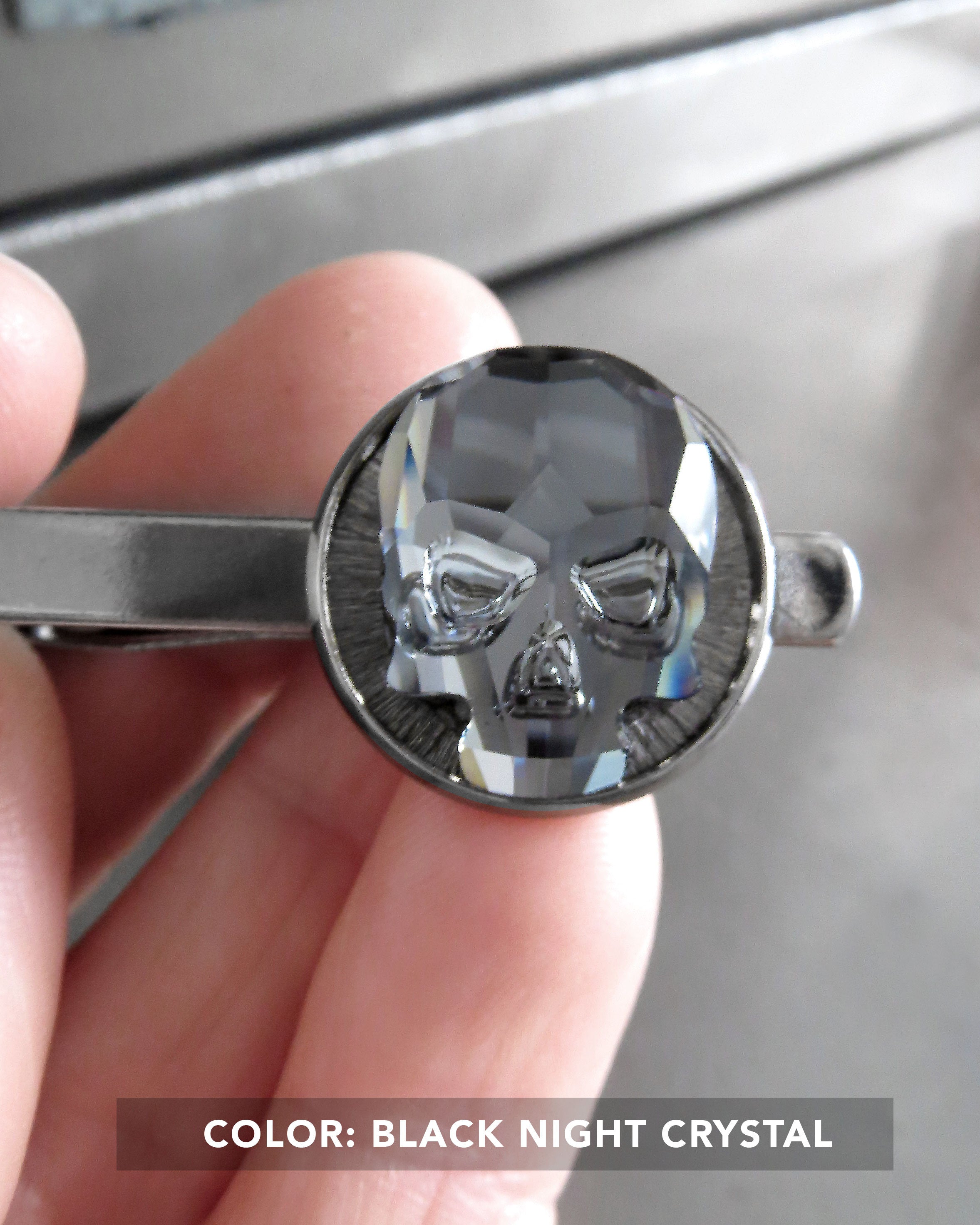 Crystal Skull Tie Clip - Skull Tie Tack 2 Colors: Black Night or Metallic Silver Crystal - Goth Groom Groomsmen Skull Formal Mens Menswear