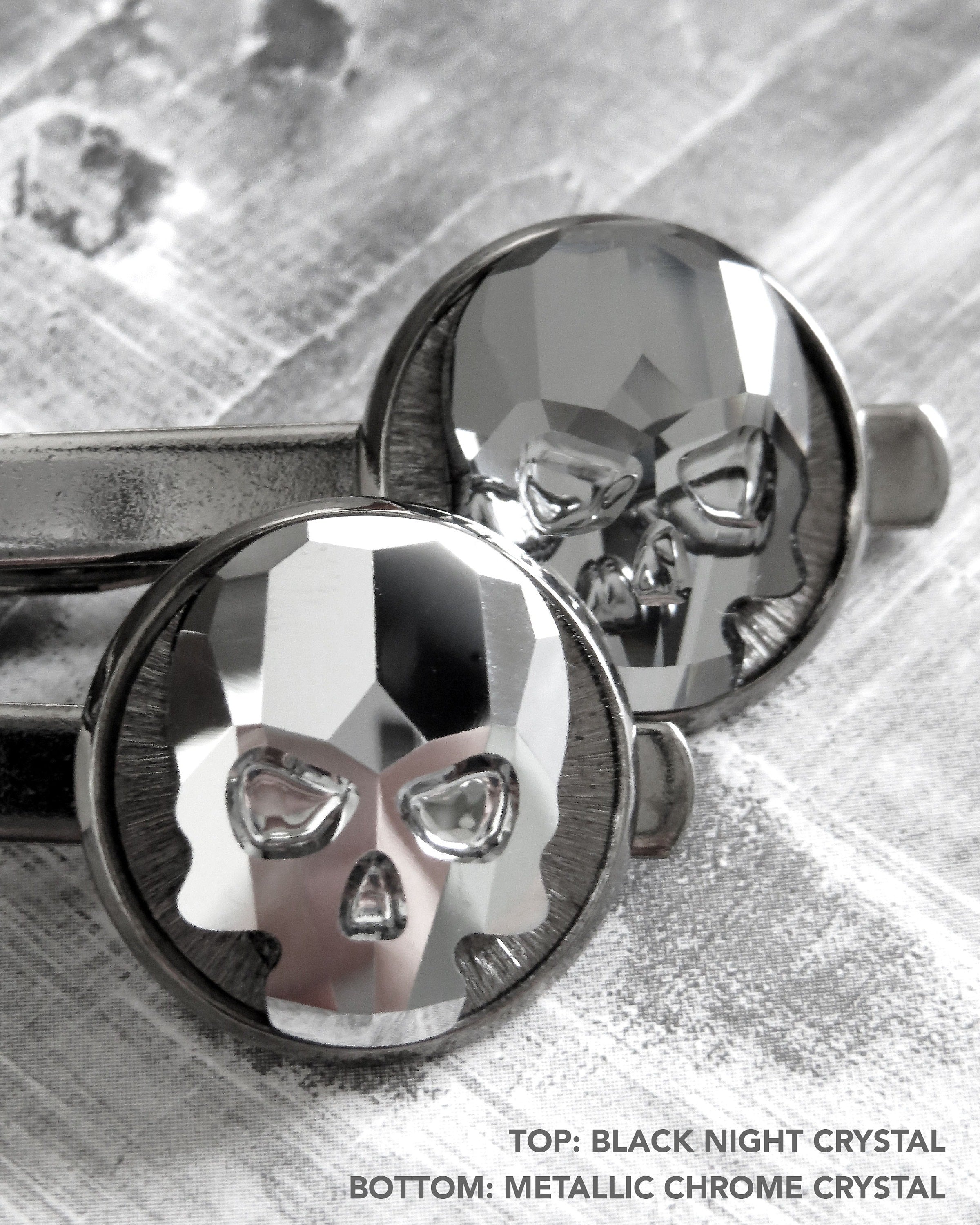 Crystal Skull Tie Clip - Skull Tie Tack 2 Colors: Black Night or Metallic Silver Crystal - Goth Groom Groomsmen Skull Formal Mens Menswear
