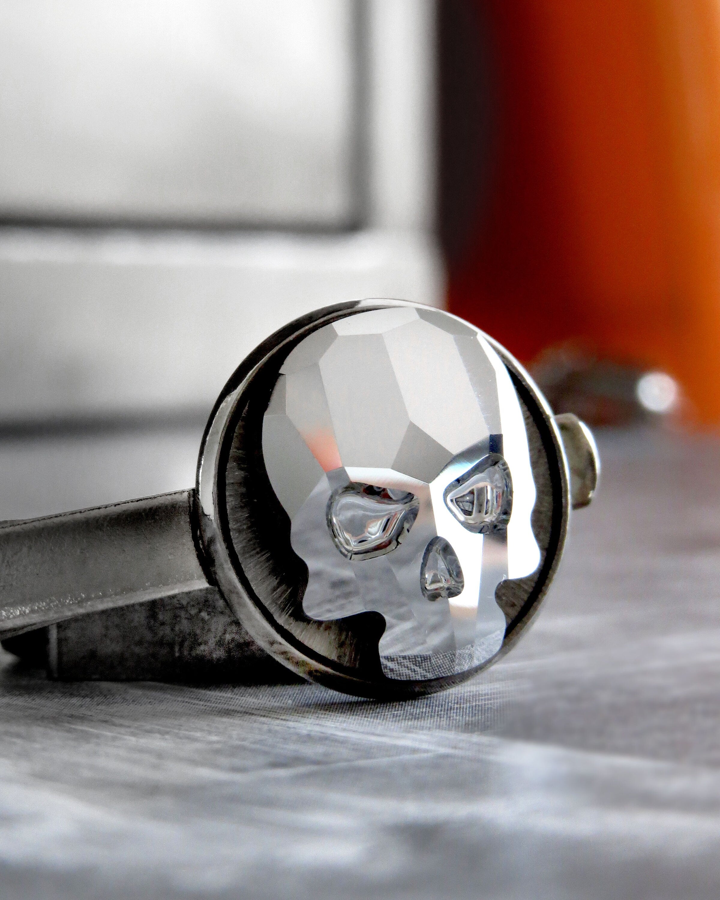 Crystal Skull Tie Clip - Skull Tie Tack 2 Colors: Black Night or Metallic Silver Crystal - Goth Groom Groomsmen Skull Formal Mens Menswear