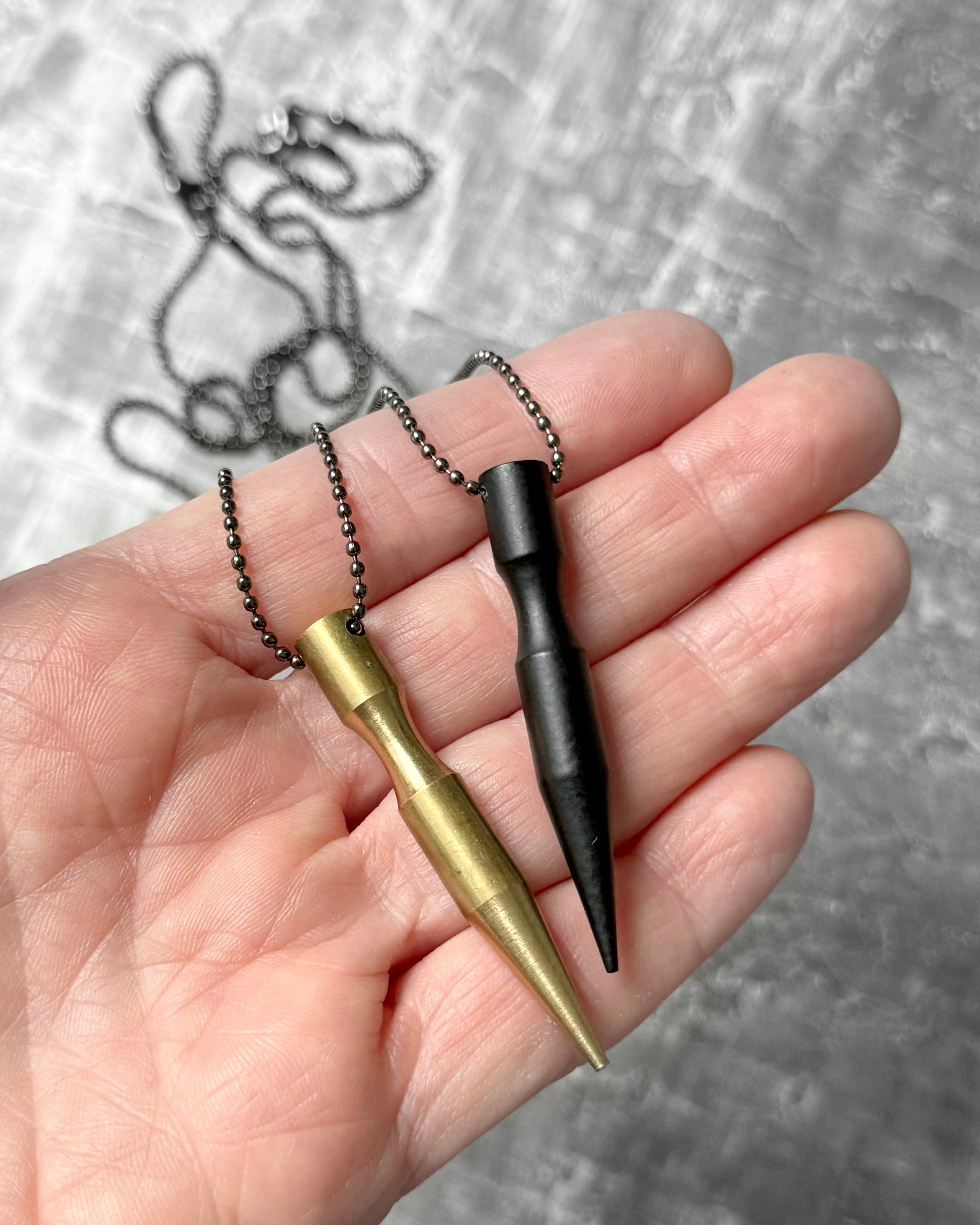 PIERCE - Bullet Spike Pendant Necklace on Black Ball Chain - Matte Black or Old Gold Brass Spike - Mens Spike Necklace, Unisex Jewelry