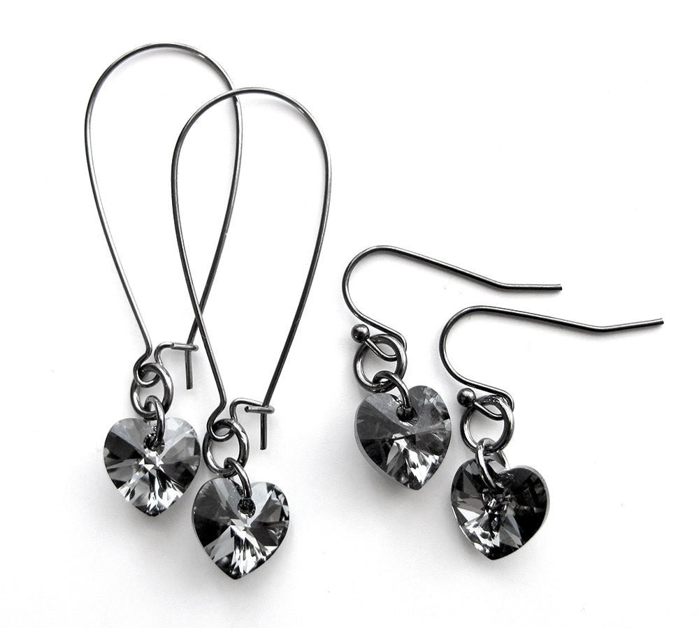 TOUGH LOVE - Crystal Black Heart Earrings