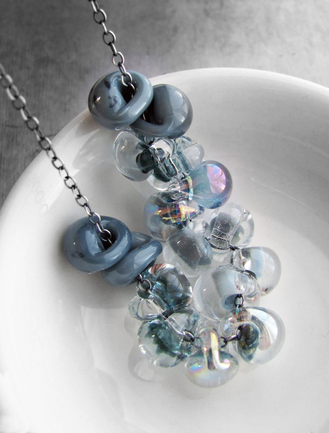 Ombre Blue Rain Cloud Necklace with Gradient Glass Drops