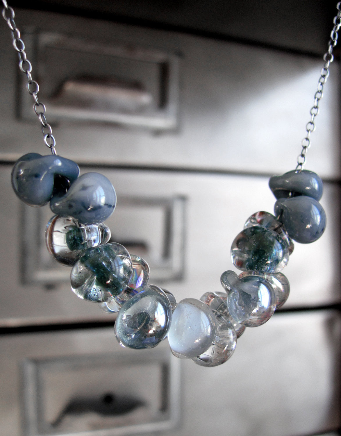 Ombre Blue Rain Cloud Necklace with Gradient Glass Drops