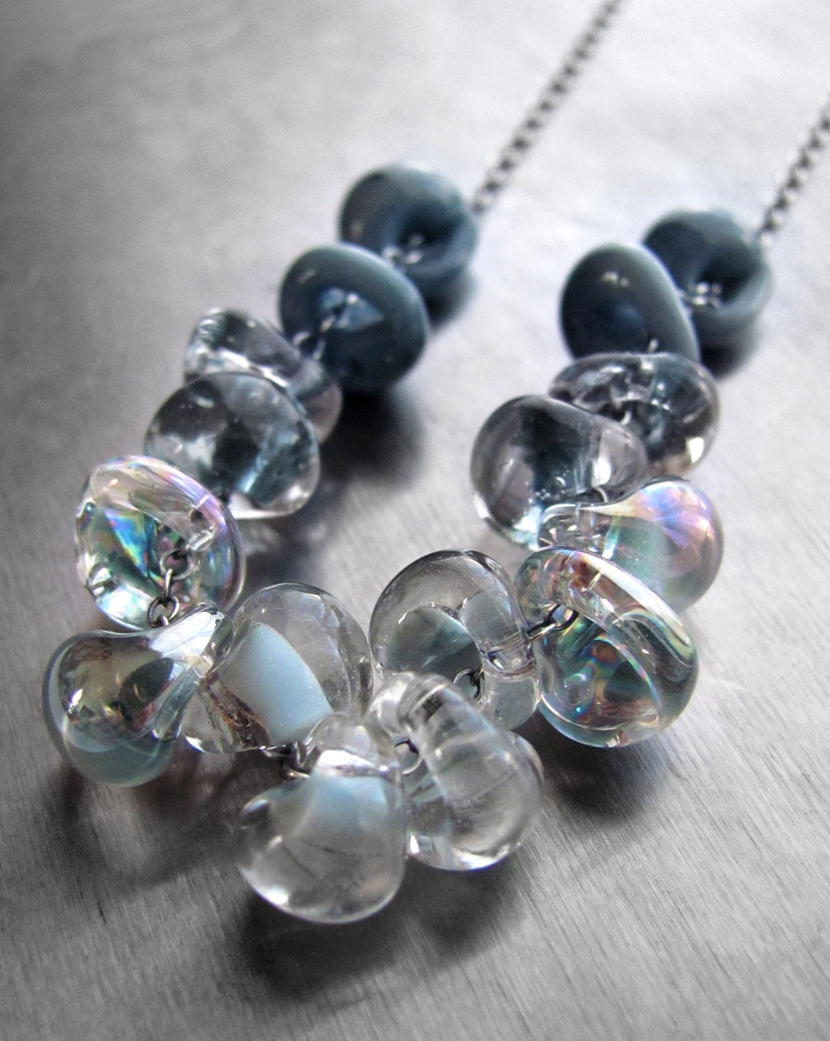 Ombre Blue Rain Cloud Necklace with Gradient Glass Drops