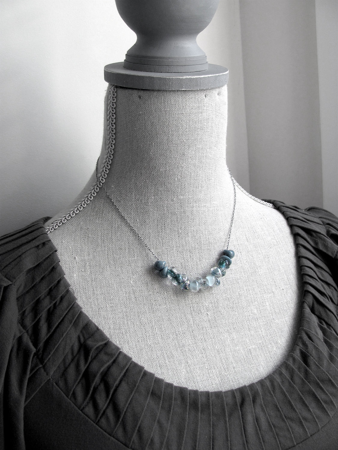 Ombre Blue Rain Cloud Necklace with Gradient Glass Drops