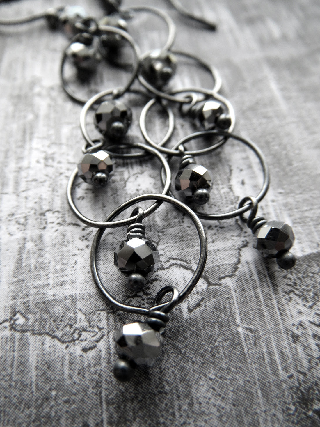 SILVER RAIN - Oxidized Sterling Silver Circle Chain Earrings